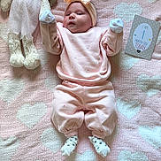 Arya joined the competition — help win amazing prizes! baby, blanket, bow, bunny, child, cute, headband, heart_pattern, indoor, infant, laying_down, milestone_card, mittens, newborn, one_month_old, pink_clothing, portrait, socks, soft_texture, stuffed_animal