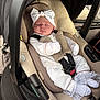 baby, bow, car_interior, car_seat, child, cute, footwear, headband, infant, lace, mittens, newborn, peaceful, portrait, safety, seatbelt, sleeping, small_hands, soft_lighting, white_clothing