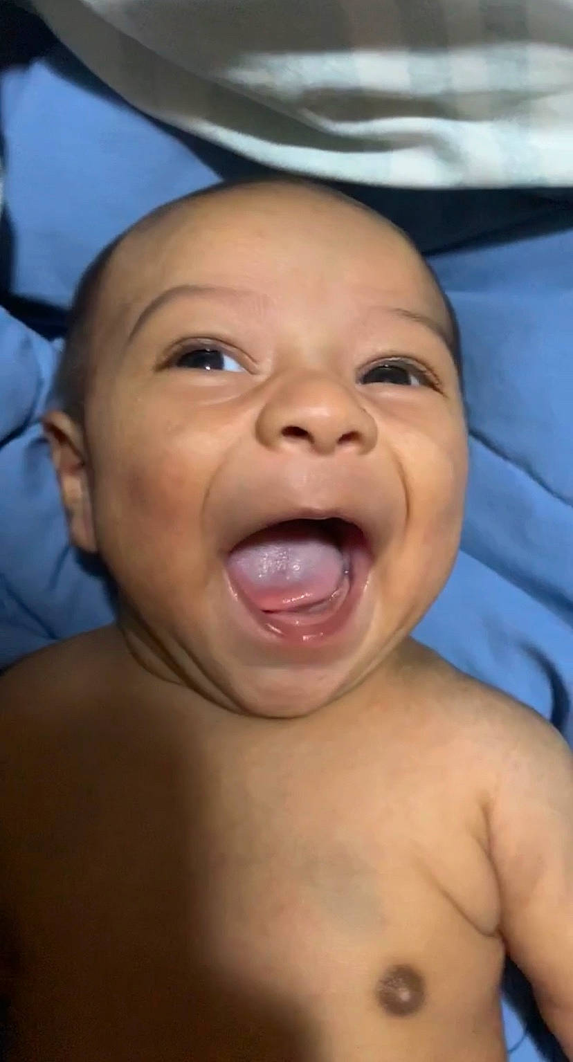 Ali is registered to the contest to win money with this photo: baby, baby_laughing, baby_making_funny_faces, cheek, child, chin, face, facial_expression, forehead, fun, head, jaw, laugh, lip, mouth, nose, person, skin, smile, toddler