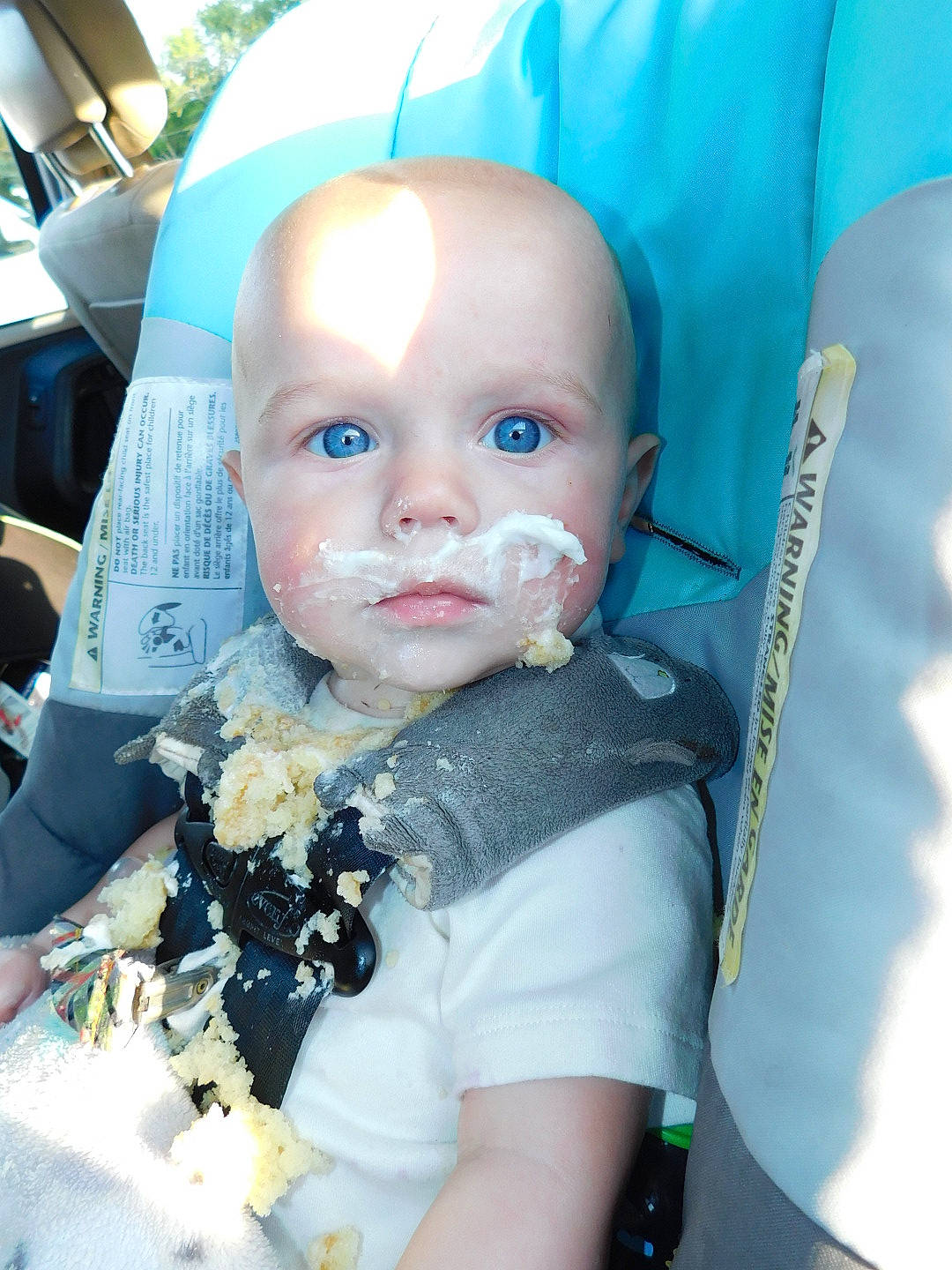 Silas is registered to the contest to win money with this photo: baby, baby_carriage, car_seat, cheek, child, eye, face, head, nose, person, skin, smile, toddler, vacation