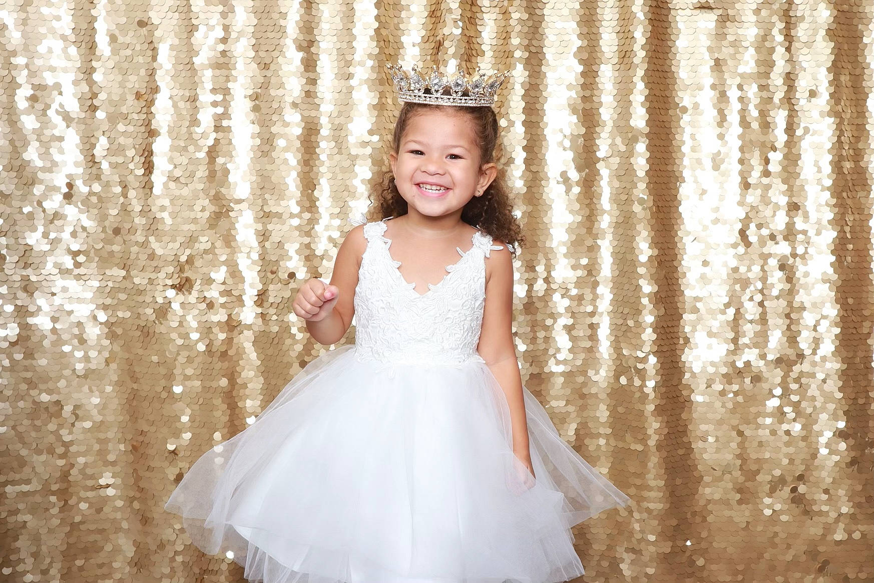 Isabella joined the competition — help win amazing prizes! bridal_accessory, bridal_clothing, bridal_party_dress, day_dress, dress, flash_photography, gown, hair, happy, head, headpiece, human_body, iris, joy, neck, outerwear, person, skin, smile, toddler