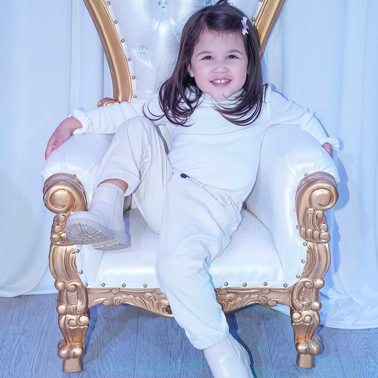 Nadzieja Rosa joined the competition — help win amazing prizes! armchair, chair, child, clothing, face, female, footwear, furniture, girl, happy, head, lady, pants, person, photography, portrait, shoe, sitting, smile, throne