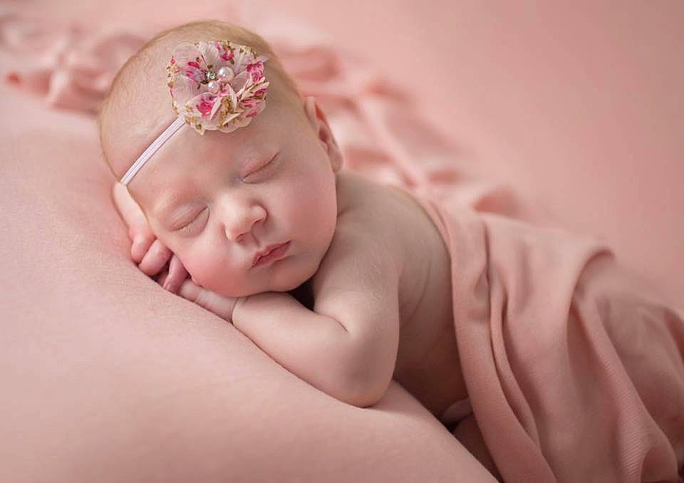 Kinzleigh joined the competition — help win amazing prizes! child, close_up, hair_accessory, headpiece, infant, person, pink, skin, sleep