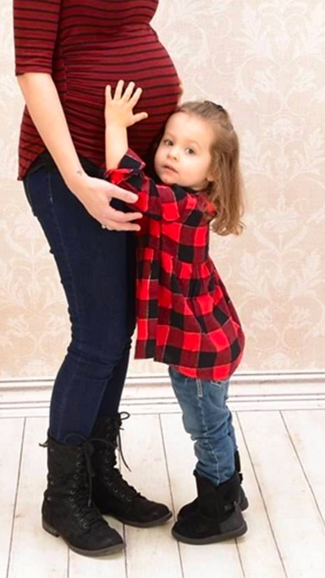 Emarosa joined the competition — help win amazing prizes! boot, child, child_model, daughter, design, footwear, gesture, jeans, leg, pattern, person, plaid, riding_boot, standing, tartan, textile, toddler