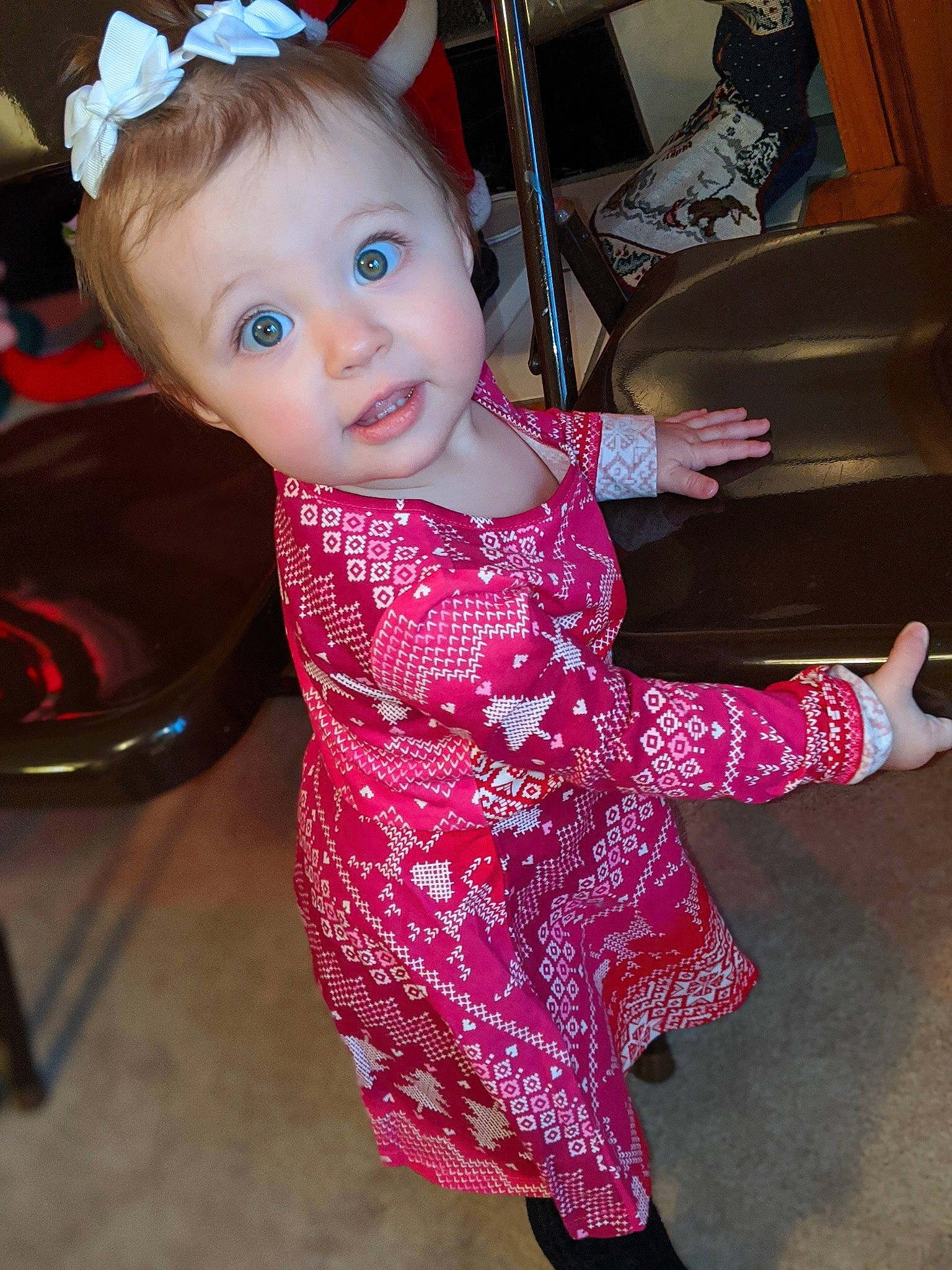 Cambree is registered to the contest to win money with this photo: cheek, child, christmas, costume, dress, person, pink, toddler