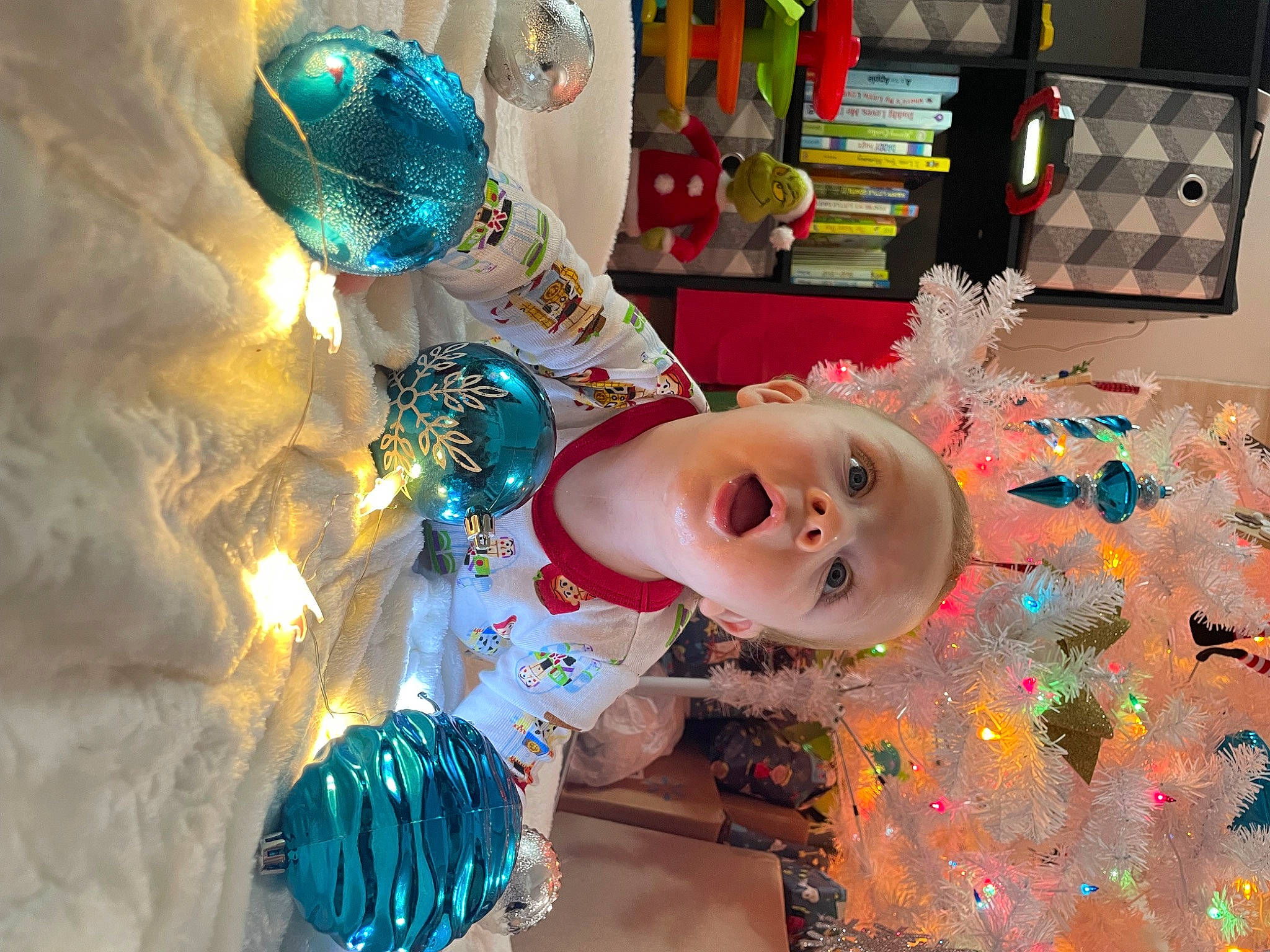Kayson joined the competition — help win amazing prizes! child, christmas, christmas_decoration, christmas_eve, christmas_ornament, costume, event, fun, happy, holiday, party_supply, person, plastic, play, room, shelf, smile, space, surprise, toddler
