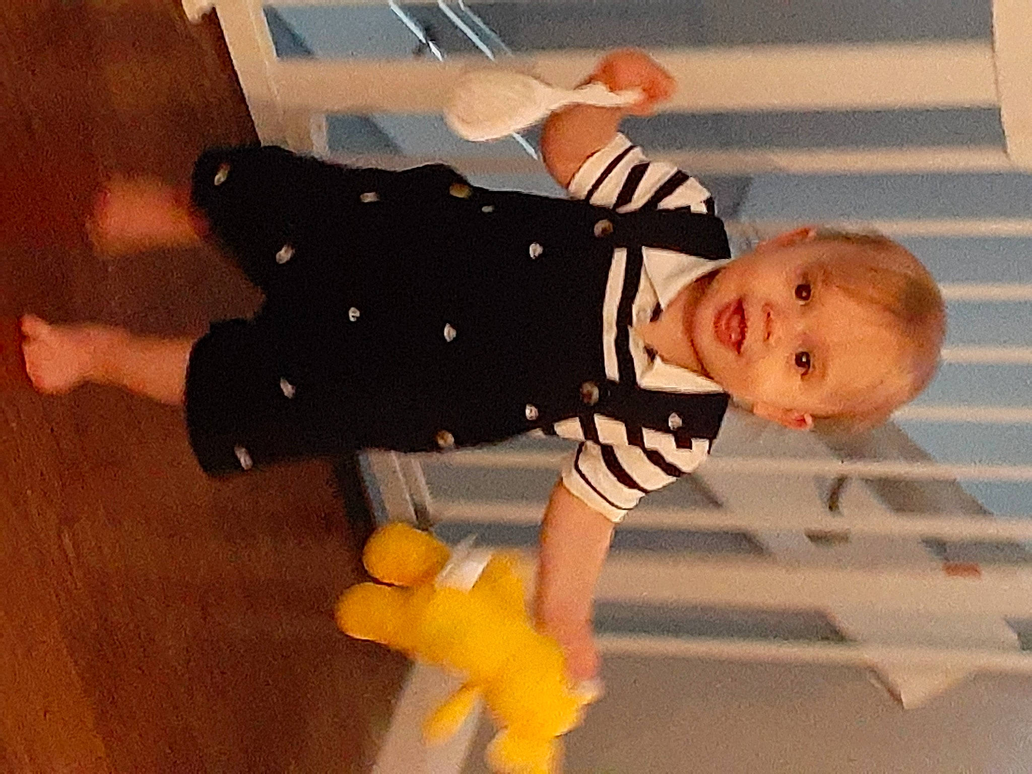 Andy is registered to the contest to win money with this photo: baby, baby_products, baby_toddler_clothing, child, comfort, facial_expression, flooring, fun, happy, hardwood, pattern, person, room, sitting, sleeve, smile, sock, thumb, toddler, wood