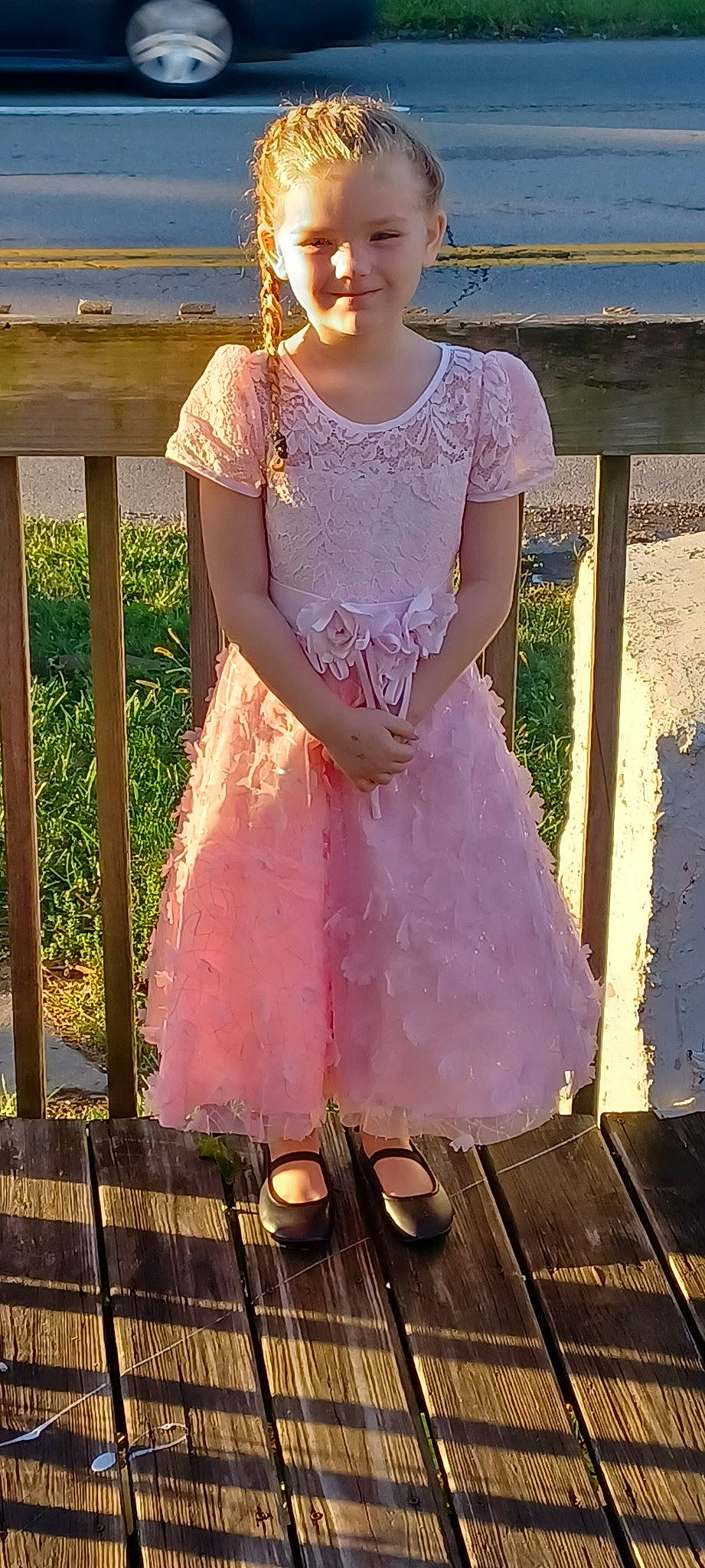 Shirley joined the competition — help win amazing prizes! baby_toddler_clothing, beauty, bridal_clothing, bridal_party_dress, day_dress, dress, embellishment, formal_wear, gown, grass, happy, joy, light, one_piece_garment, person, pink, shoulder, sleeve, sunlight, waist