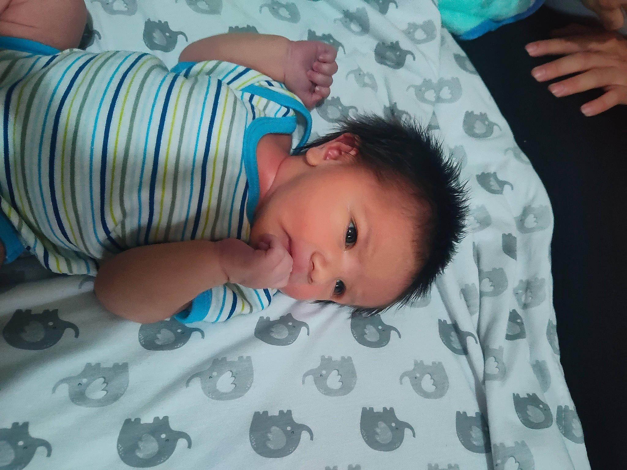 Damion joined the competition — help win amazing prizes! arm, baby, baby_products, baby_toddler_clothing, cheek, child, comfort, cool, finger, fun, hand, linens, mouth, organ, pattern, person, room, skin, sleeve, textile