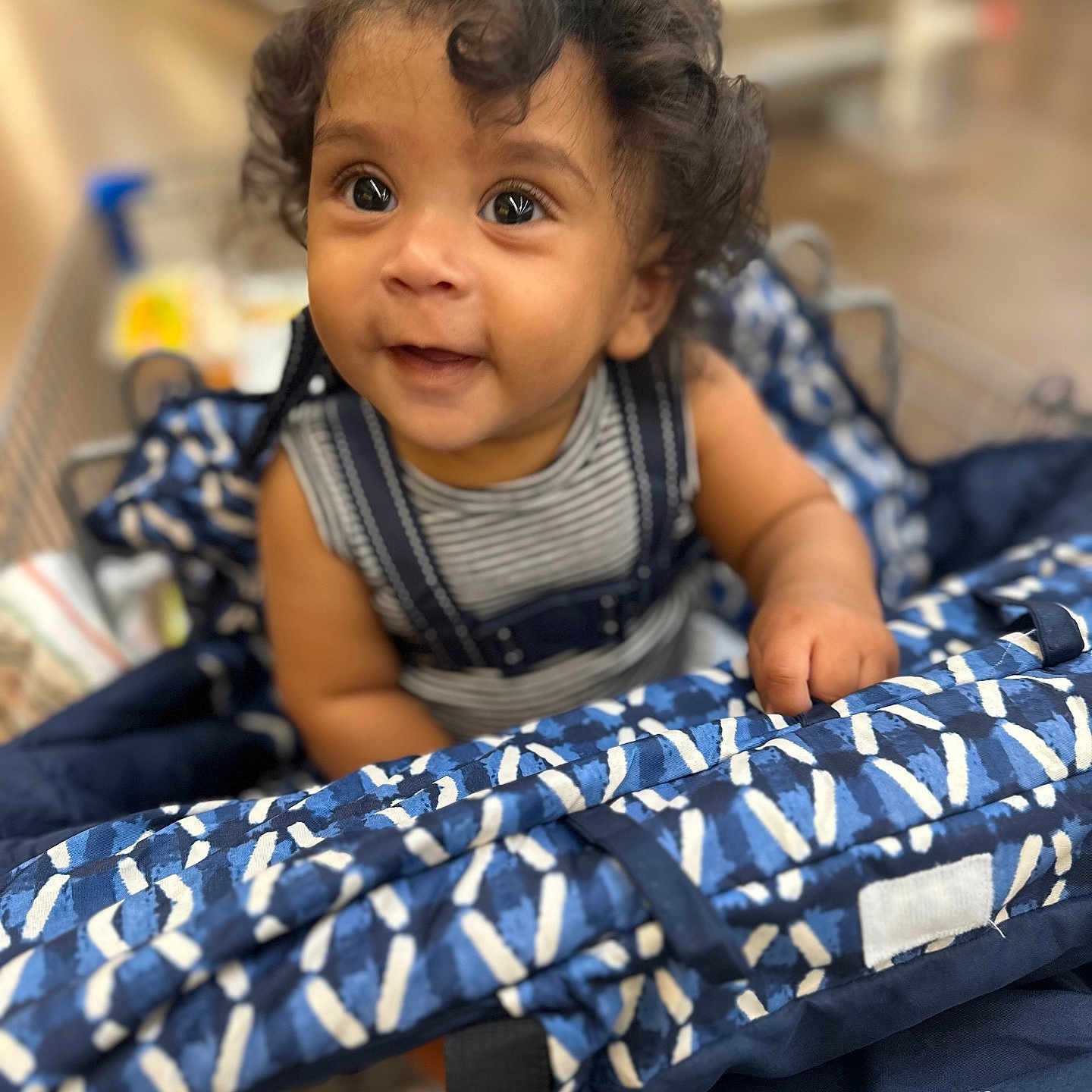 Baby E joined the competition — help win amazing prizes! baby, bed, bodypart, clothing, crib, dress, face, finger, furniture, hand, happy, head, infantbed, pants, person, photography, portrait, quilt, shopping, smile