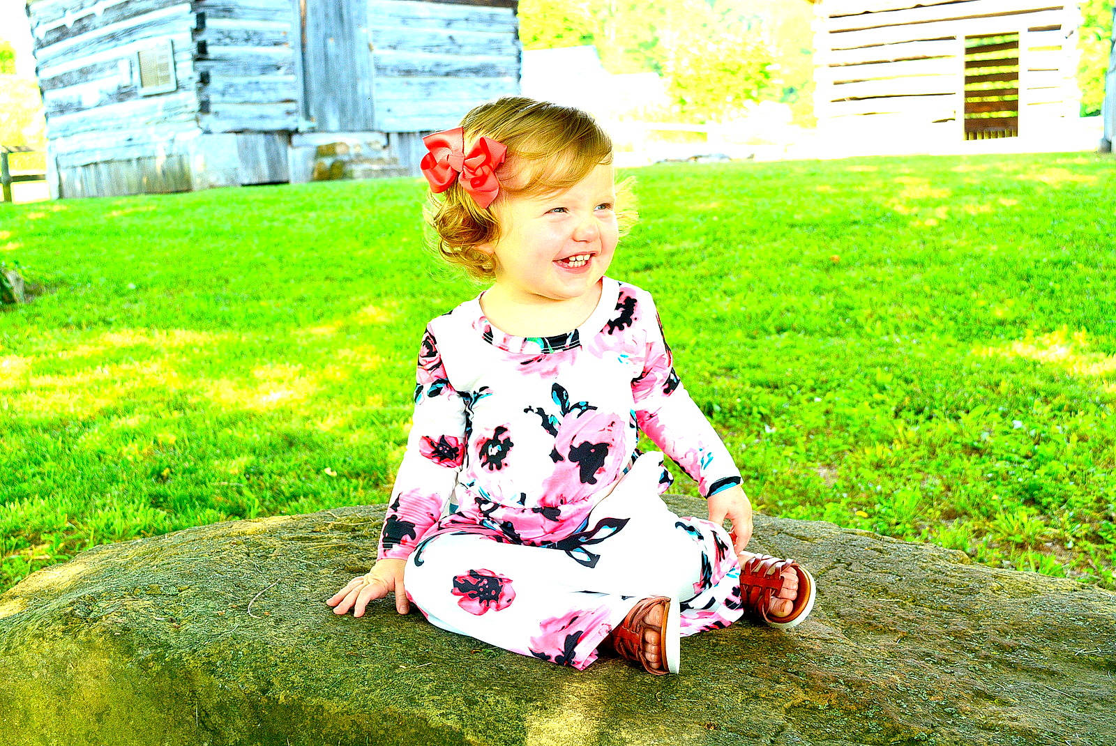 Gracie joined the competition — help win amazing prizes! baby_toddler_clothing, child, dress, fun, garden, grass, grass_family, green, groundcover, happy, joy, lawn, leaf, leisure, pattern, people_in_nature, person, plant, sitting, smile