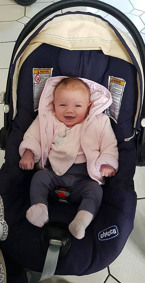 Kaylie participe au concours pour gagner de l'argent avec cette photo : auto_part, baby, baby_carriage, baby_products, baby_safety, baby_toddler_clothing, car_seat, child, comfort, infant_bed, joy, lap, person, photograph, product, sitting, sleeve, smile, thumb, toddler