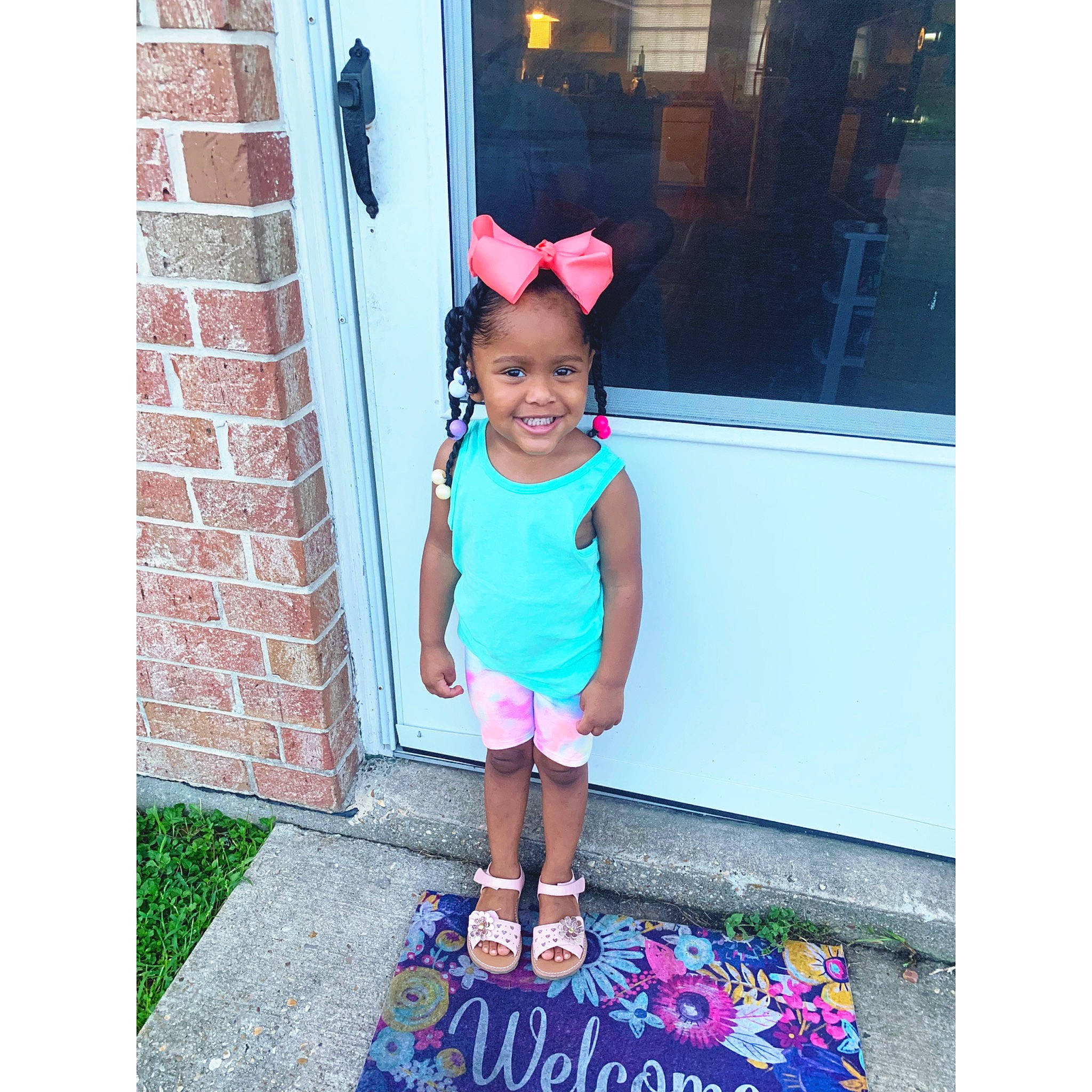 Bailee joined the competition — help win amazing prizes! baby_toddler_clothing, child, costume, dress, footwear, happy, joy, person, pink, play, shoe, smile, square, t_shirt, toddler, turquoise, vacation