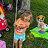 Oaklyn joined the competition — help win amazing prizes! barefoot, child, fun, grass, greenery, happy, nature, outdoor, person, play, playground, pole, shorts, smiling, summer, sunlight, toy, tree, tshirt, young