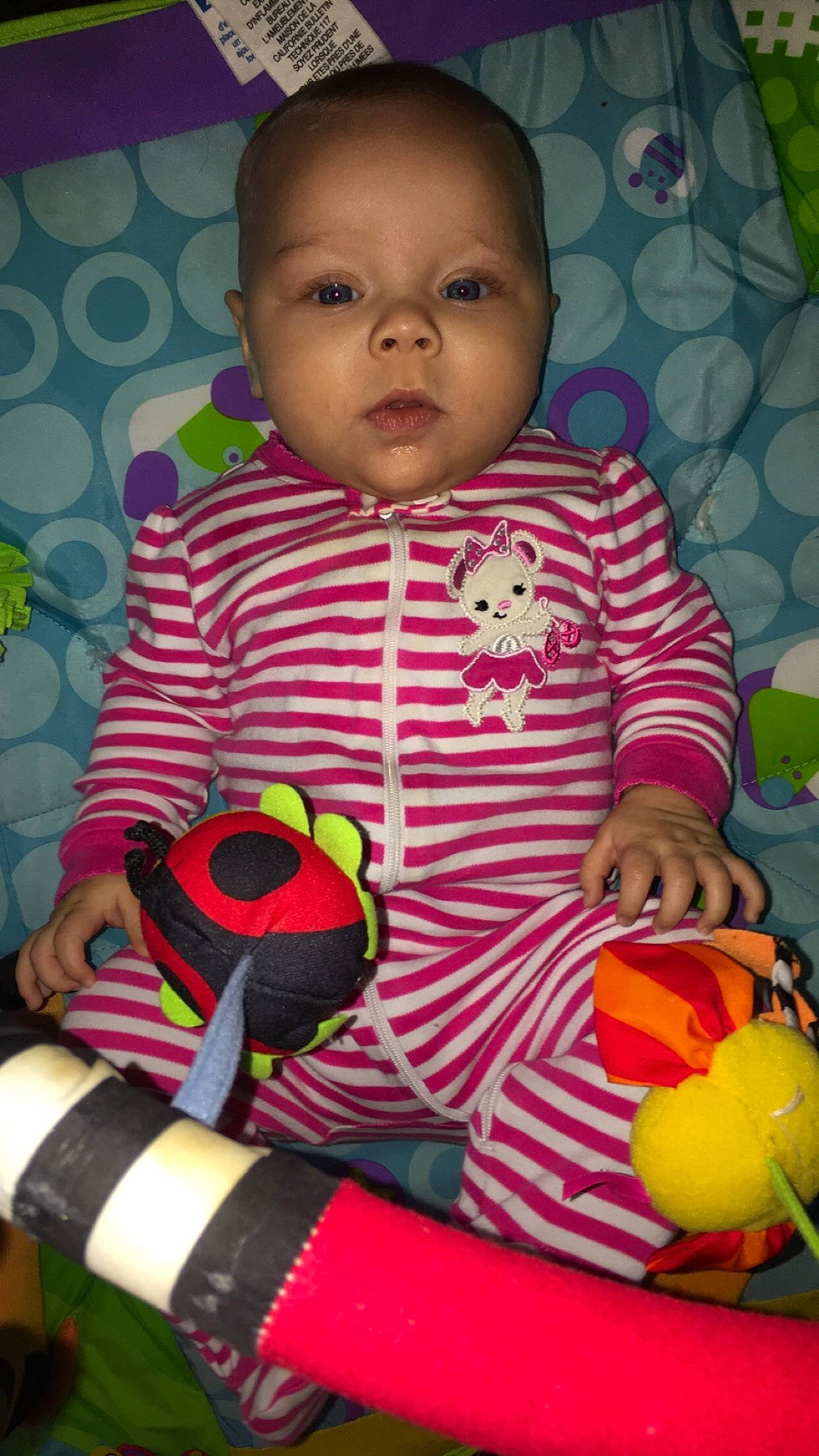 Adalie joined the competition — help win amazing prizes! baby_products, child, day, eye, fun, girl, infant, magenta, pattern, person, pink, play, product, sitting, skin, smile, textile, toddler, toy