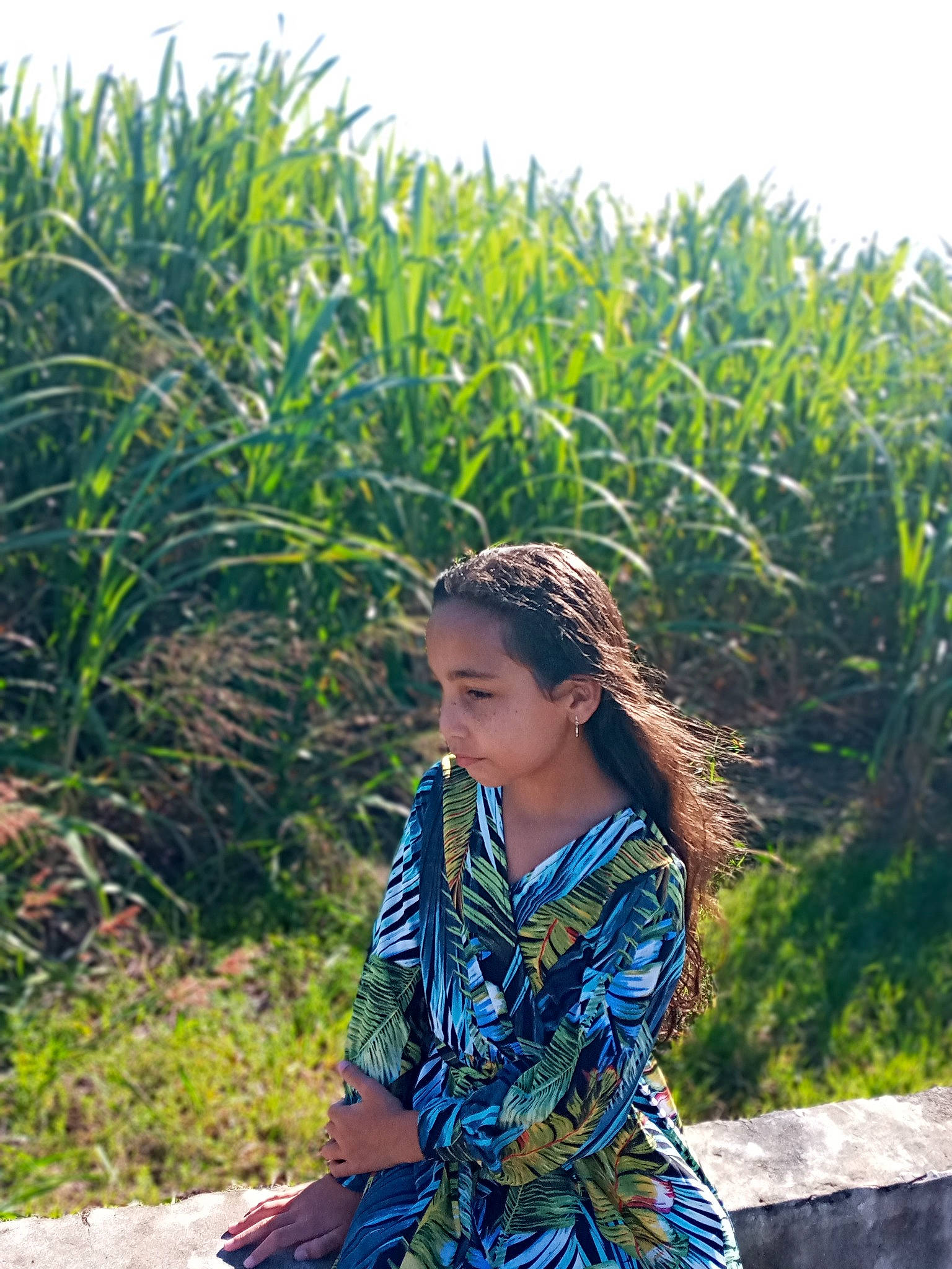 Maëlya participe au concours pour gagner de l'argent avec cette photo : adaptation, agriculture, black_hair, day_dress, electric_blue, fashion_design, grass, grass_family, grassland, hairstyle, happy, head, leisure, long_hair, people_in_nature, person, plant, rural_area, sky, summer
