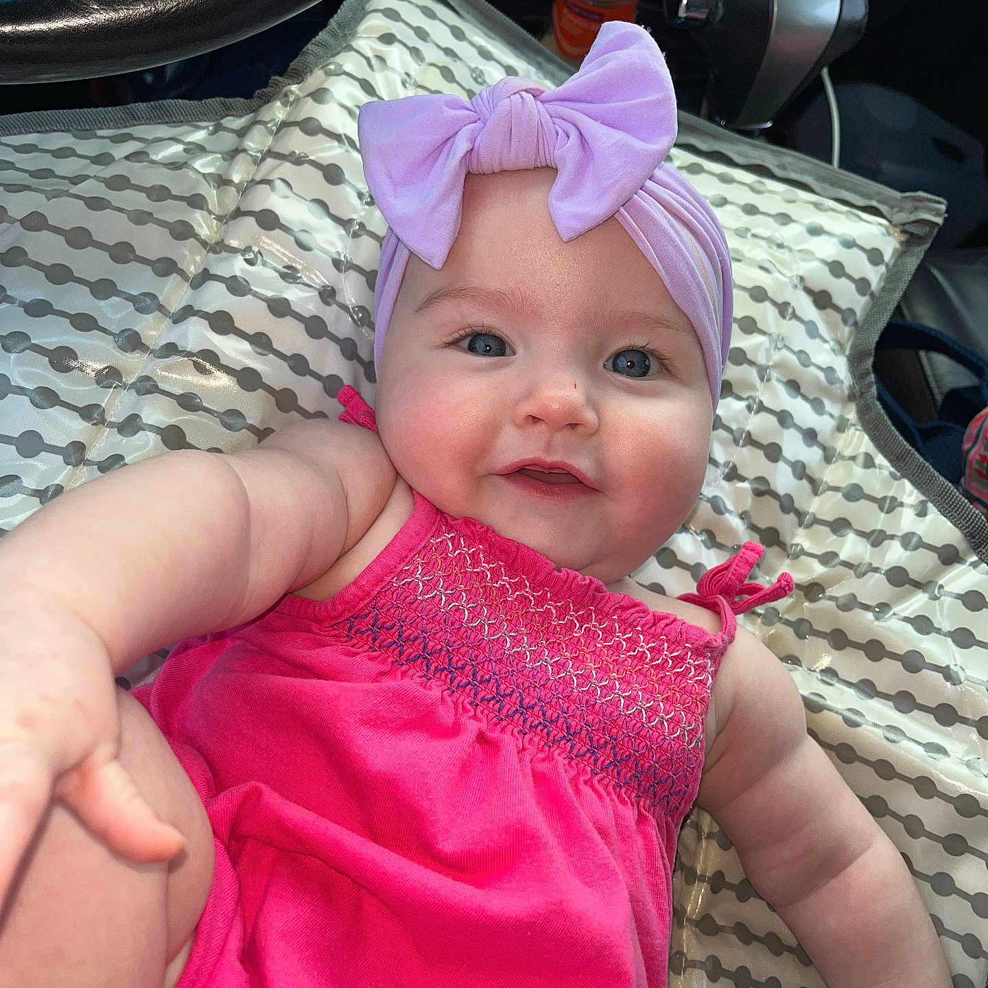 Haven is registered to the contest to win money with this photo: accessories, baby, bodypart, cap, clothing, costume, cushion, dress, face, finger, furniture, hand, hat, head, homedecor, newborn, person, photography, portrait, transportation