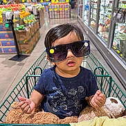 Viyaan joined the competition — help win amazing prizes! accessory, aisle, baby, blanket, casual, child, clothing, cute, expression, funny, grocery_store, indoor, person, plush_toy, portrait, retail, shopping, shopping_cart, sunglasses, toddler
