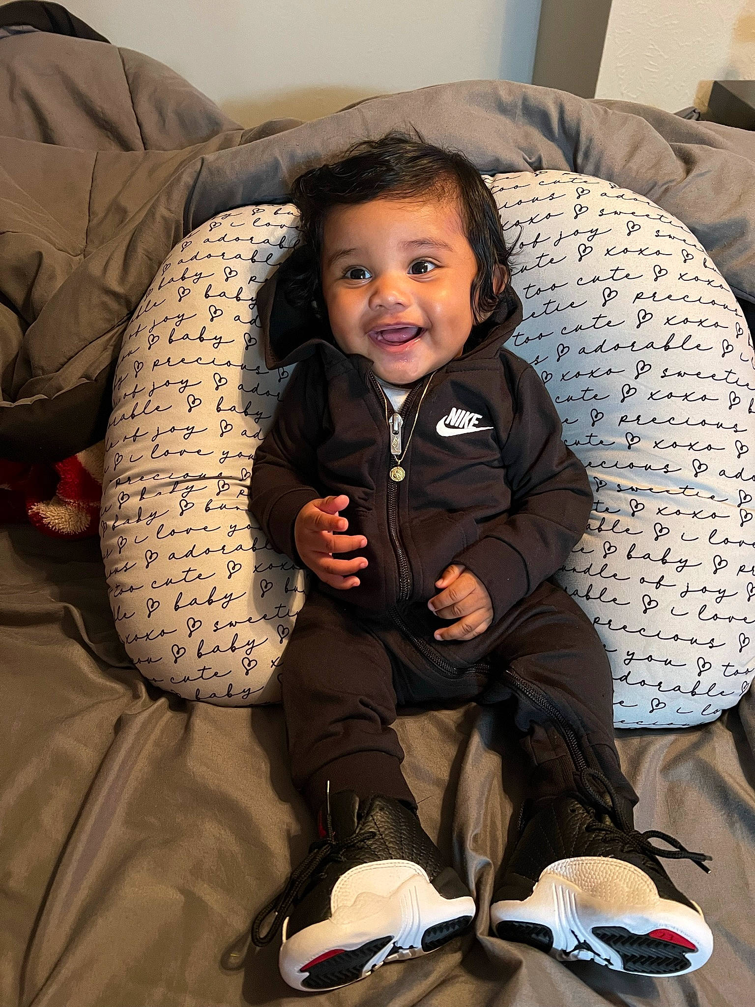 Jacieon joined the competition — help win amazing prizes! baby, baby_toddler_clothing, car_seat, cheek, child, comfort, couch, eye, flooring, hairstyle, happy, head, joy, linens, living_room, neck, person, room, sitting, sleeve