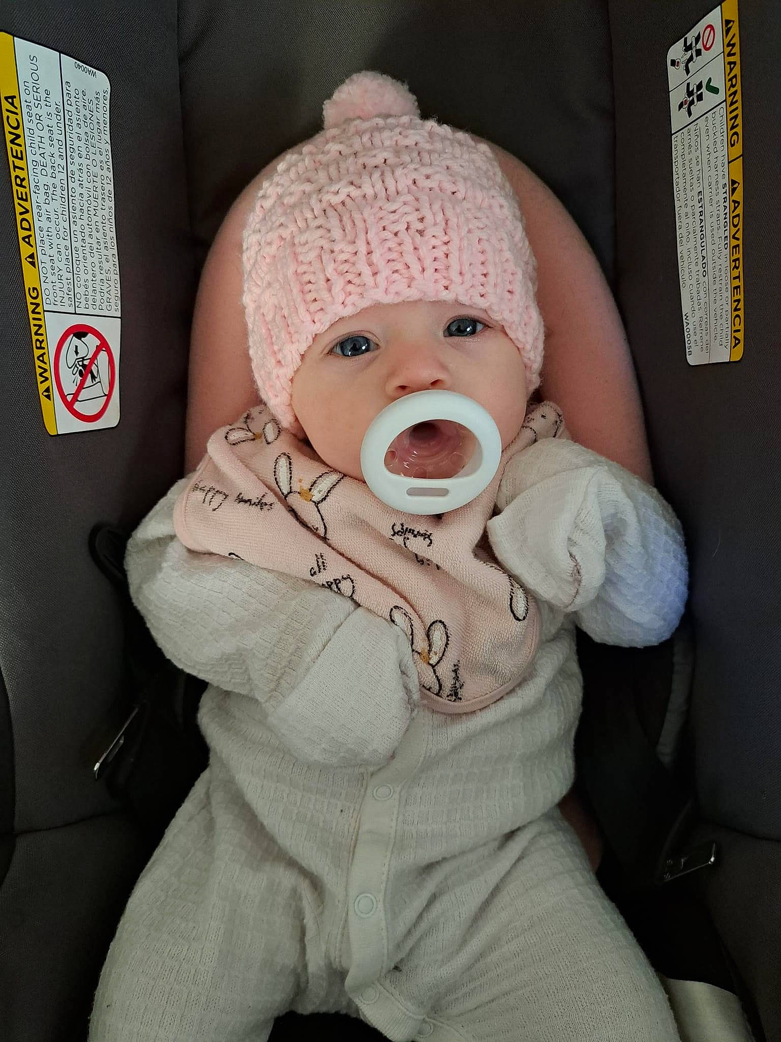 Adalina is registered to the contest to win money with this photo: baby, baby_products, baby_safety, baby_toddler_clothing, cap, cheek, comfort, eye, eyebrow, eyelash, glove, head, headwear, health_care, human_body, knit_cap, nose, person, service, skin