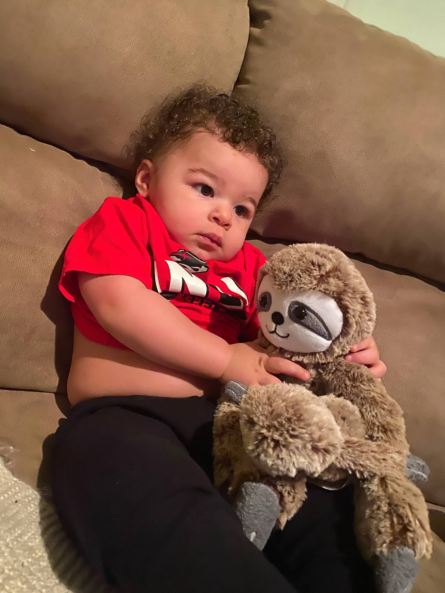 Daylen joined the competition — help win amazing prizes! baby, child, interaction, person, plush, skin, stuffed_toy, teddy_bear, toddler, toy