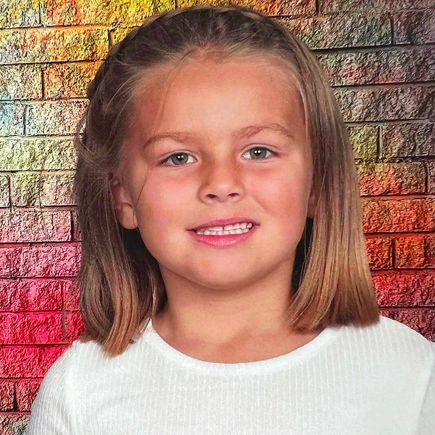 Finnley is registered to the contest to win money with this photo: architecture, blonde, bodypart, brownhair, building, child, face, female, girl, hair, haircut, hairdresser, happy, head, neck, person, photography, portrait, smile, wall