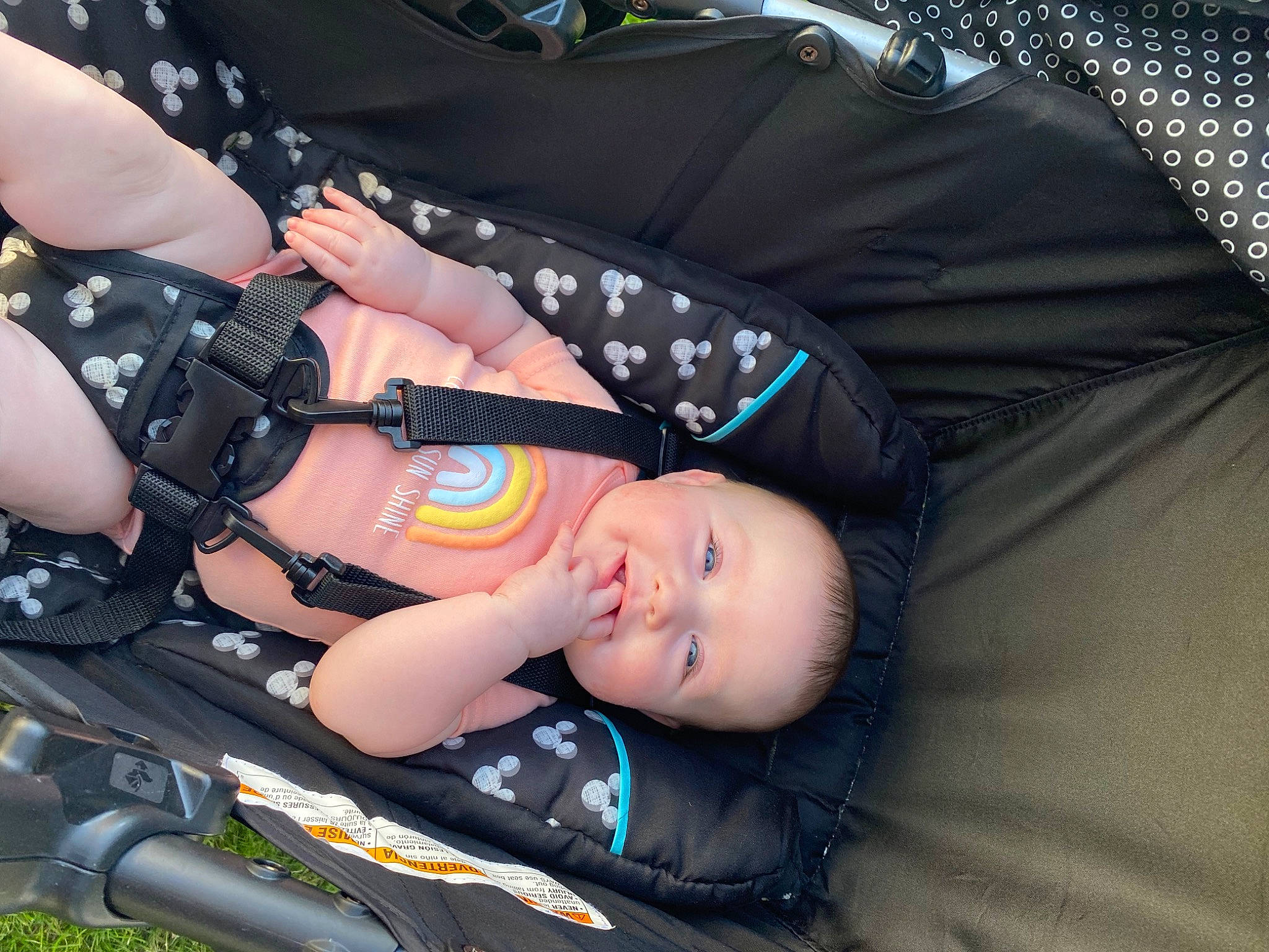 Aleigha joined the competition — help win amazing prizes! auto_part, automotive_design, baby, baby_carriage, baby_products, baby_toddler_clothing, bumper, car_seat, comfort, cool, fashion_accessory, grass, luxury_vehicle, pattern, person, personal_protective_equipment, plant, sitting, toddler, tree