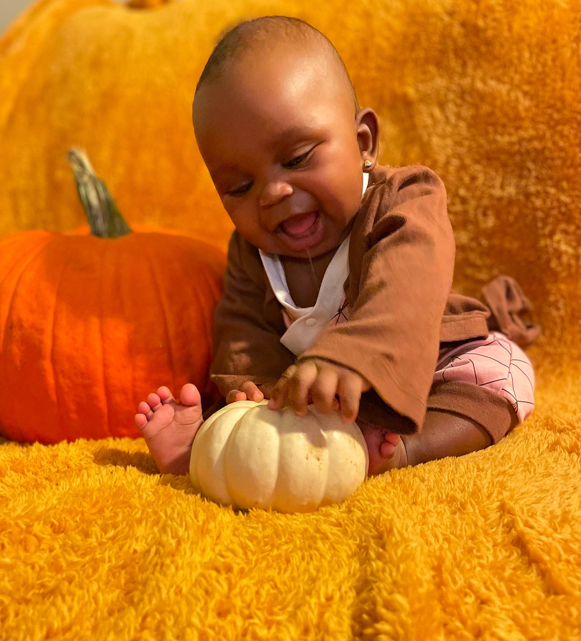 Amya joined the competition — help win amazing prizes! adaptation, calabaza, child, comfort, cucurbita, finger, flooring, gourd, grass, happy, natural_foods, orange, people_in_nature, person, plant, pumpkin, smile, squash, toddler, winter_squash