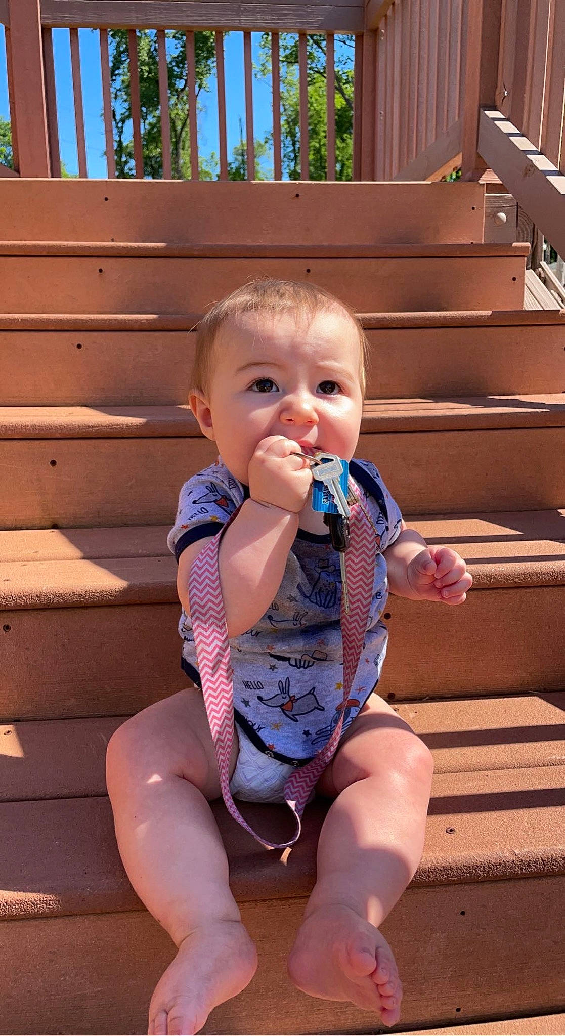 Caspian joined the competition — help win amazing prizes! baby, baby_toddler_clothing, blue, cheek, child, electric_blue, eye, finger, fun, hairstyle, happy, leisure, person, skin, smile, standing, summer, thigh, thumb, toddler