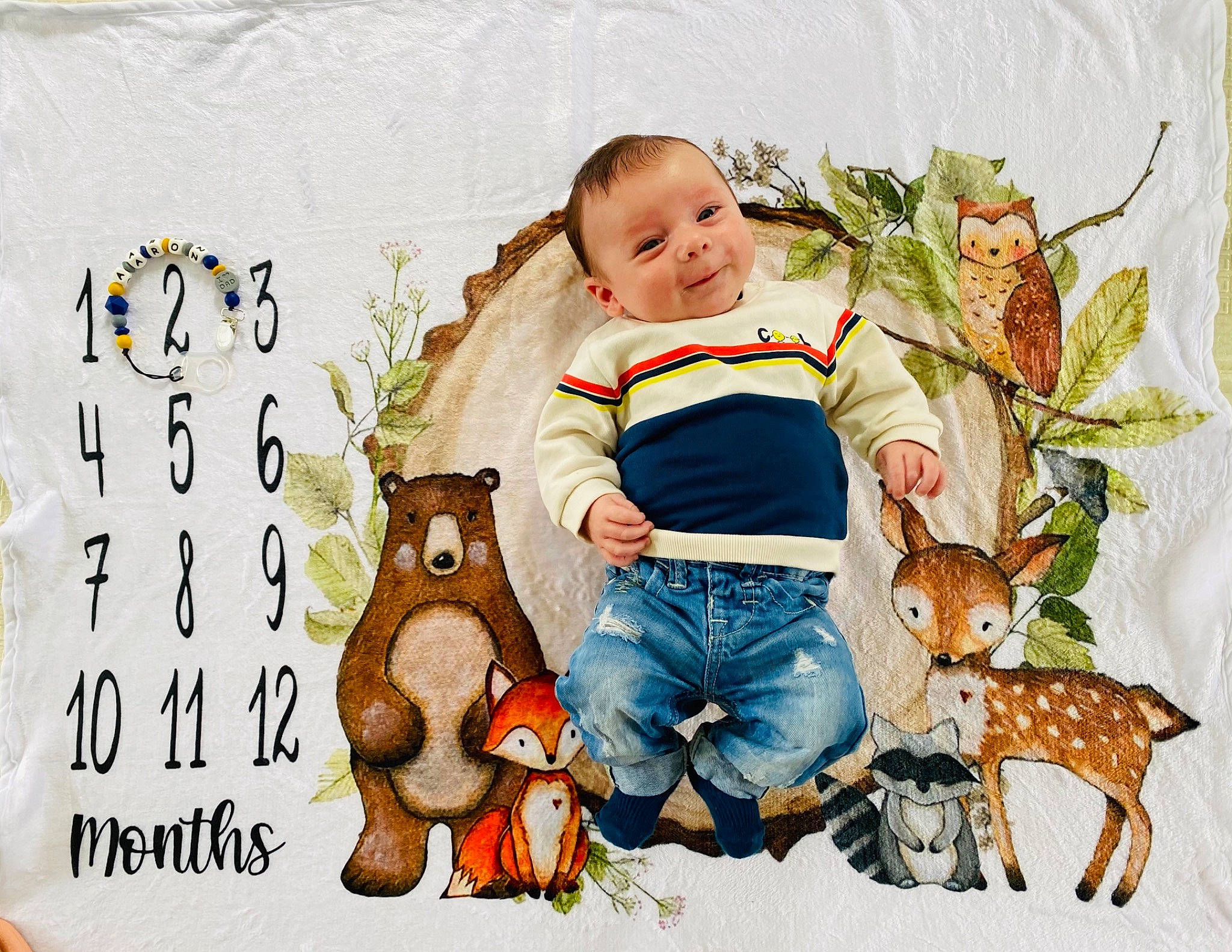 Aaron participe au concours pour gagner de l'argent avec cette photo : art, baby, baby_toddler_clothing, child, comfort, facial_expression, happy, linens, mammal, people_in_nature, person, product, room, sitting, sleeve, smile, stuffed_toy, textile, toddler, toy