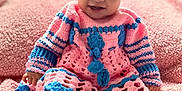 Yareyshka joined the competition — help win amazing prizes! baby, child, smiling, crocheted_clothing, pink, blue, blanket, soft_texture, knitted_hat, knitted_booties, cute, portrait, indoors, happy, sitting, cozy, warm, infant, face, person