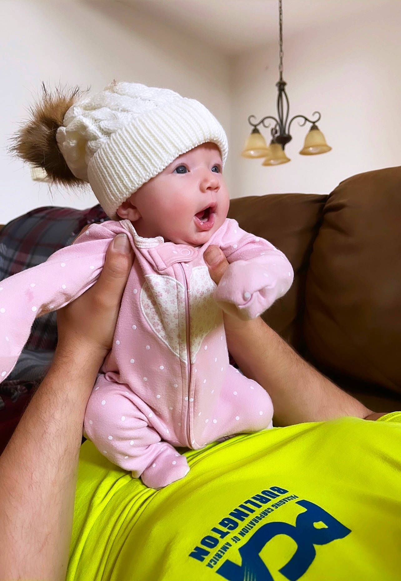 Margaret joined the competition — help win amazing prizes! baby, baby_toddler_clothing, cap, child, comfort, facial_expression, fun, happy, hat, headwear, lamp, magenta, person, pink, purple, sitting, skin, sleeve, t_shirt, toddler