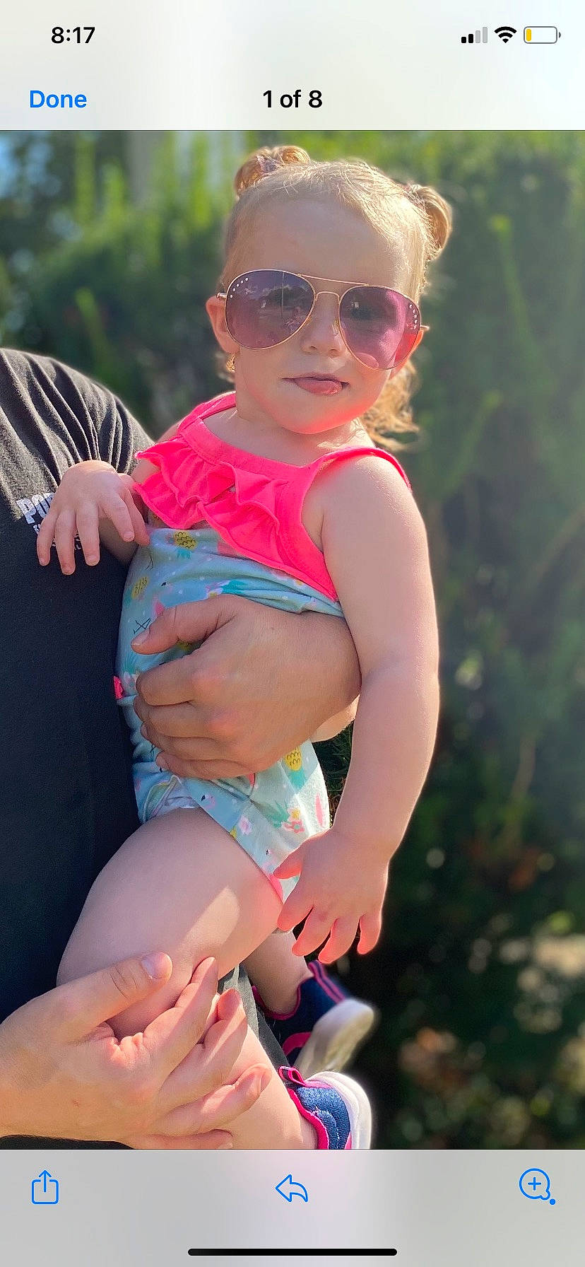Lexi joined the competition — help win amazing prizes! baby_toddler_clothing, child, eyewear, finger, fun, goggles, grass, hand, happy, head, knee, leisure, person, pink, skin, summer, sunglasses, thigh, thumb, toddler