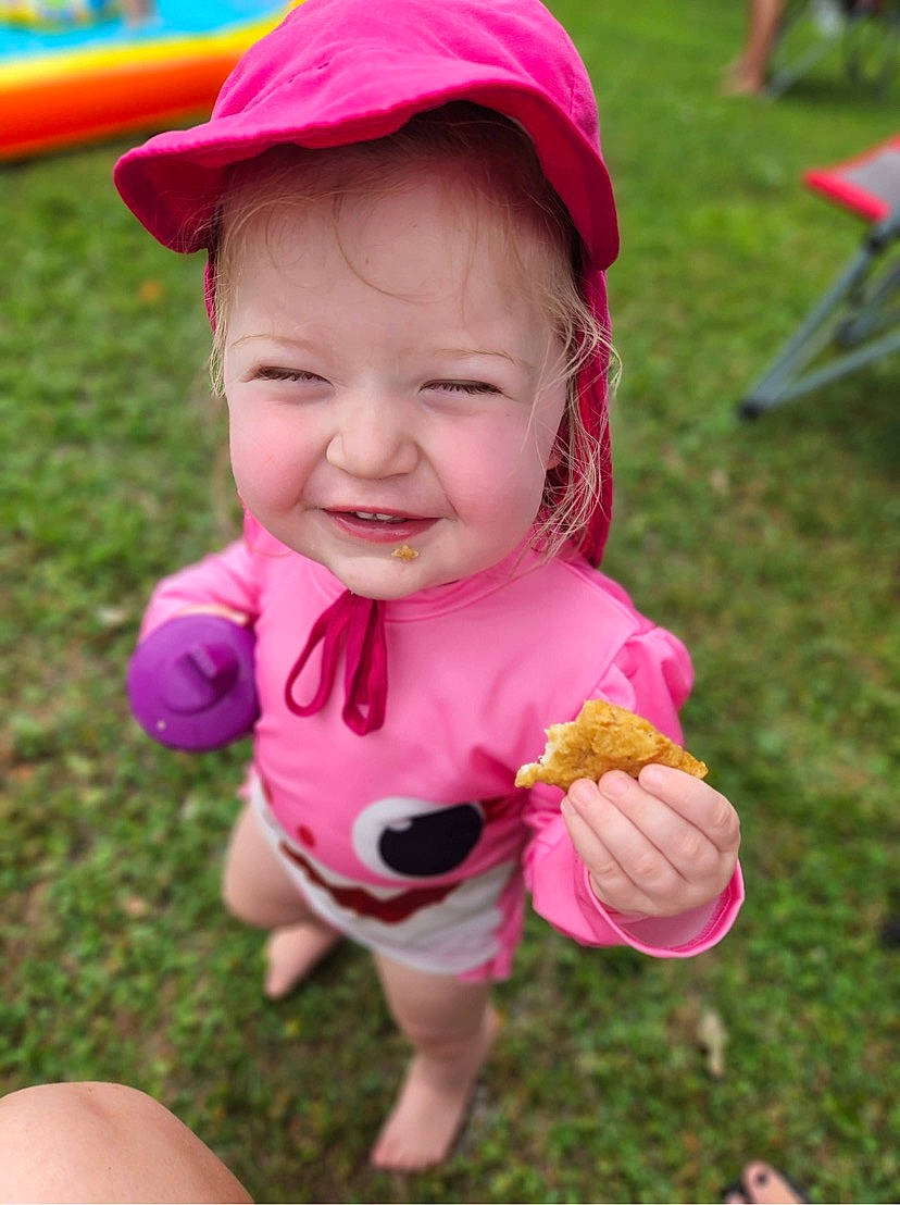 Jadis joined the competition — help win amazing prizes! baby, baby_toddler_clothing, cap, cheek, face, finger, fun, grass, happy, joy, leaf, lip, magenta, mouth, nose, people_in_nature, person, pink, plant, skin