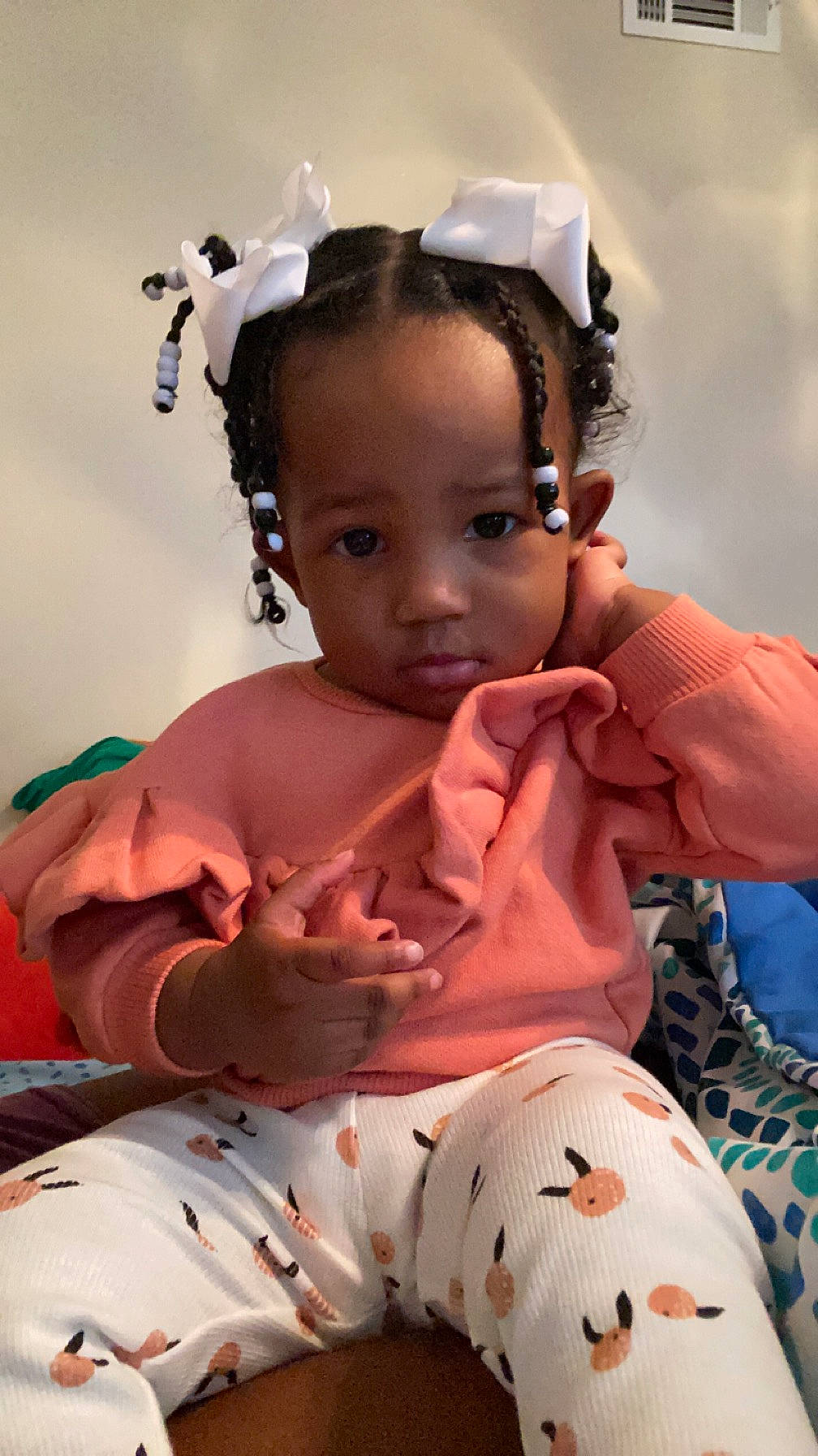 Selena joined the competition — help win amazing prizes! abdomen, audio_equipment, baby, baby_toddler_clothing, cheek, child, dress, event, eyelash, fashion_accessory, hair_accessory, happy, headband, headpiece, jewellery, linens, necklace, peach, person, skin