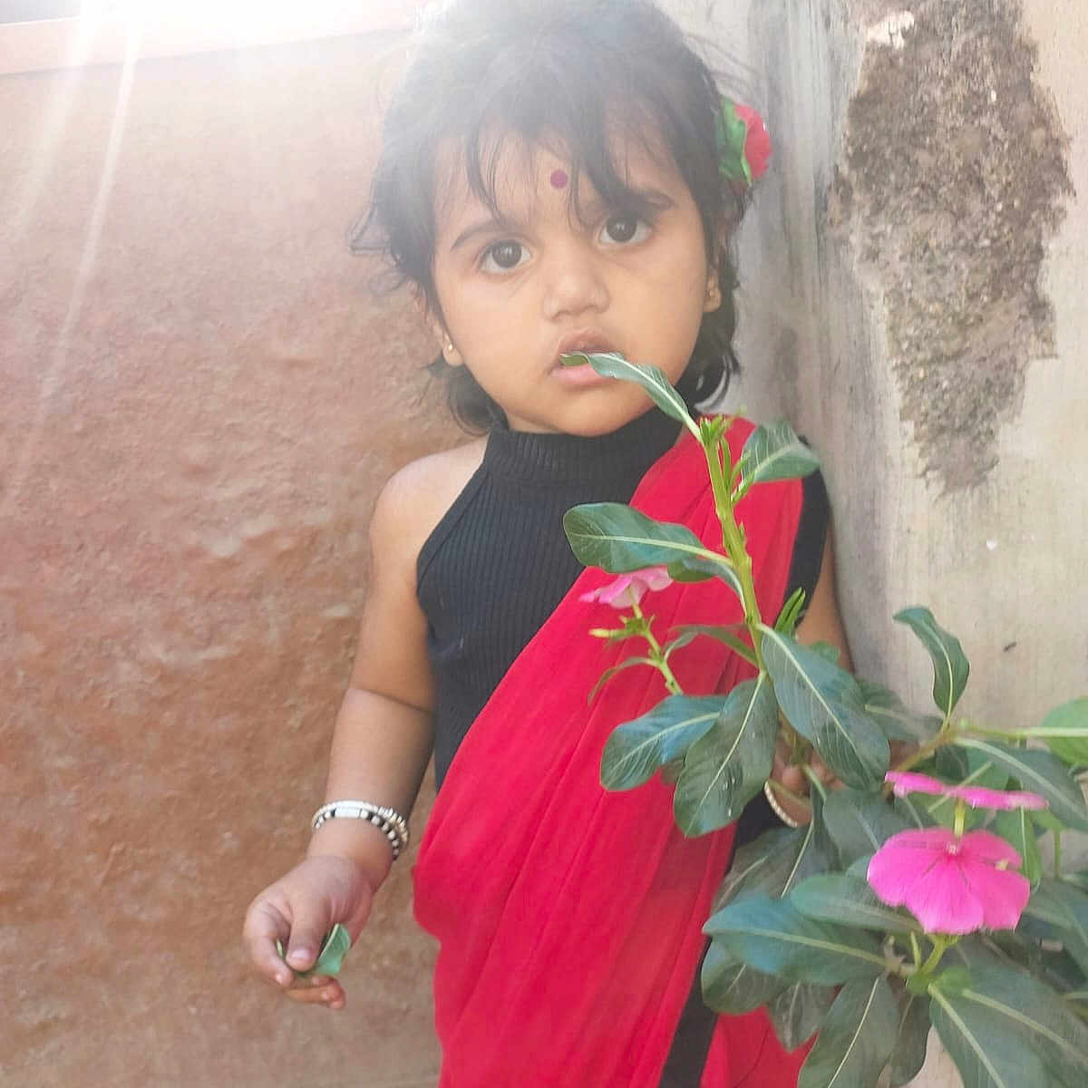 Shree is registered to the contest to win money with this photo: accessories, bracelet, child, face, female, flower, flowerarrangement, geranium, girl, head, herbal, herbs, jewelry, leaf, person, petal, photography, plant, portrait, pottedplant
