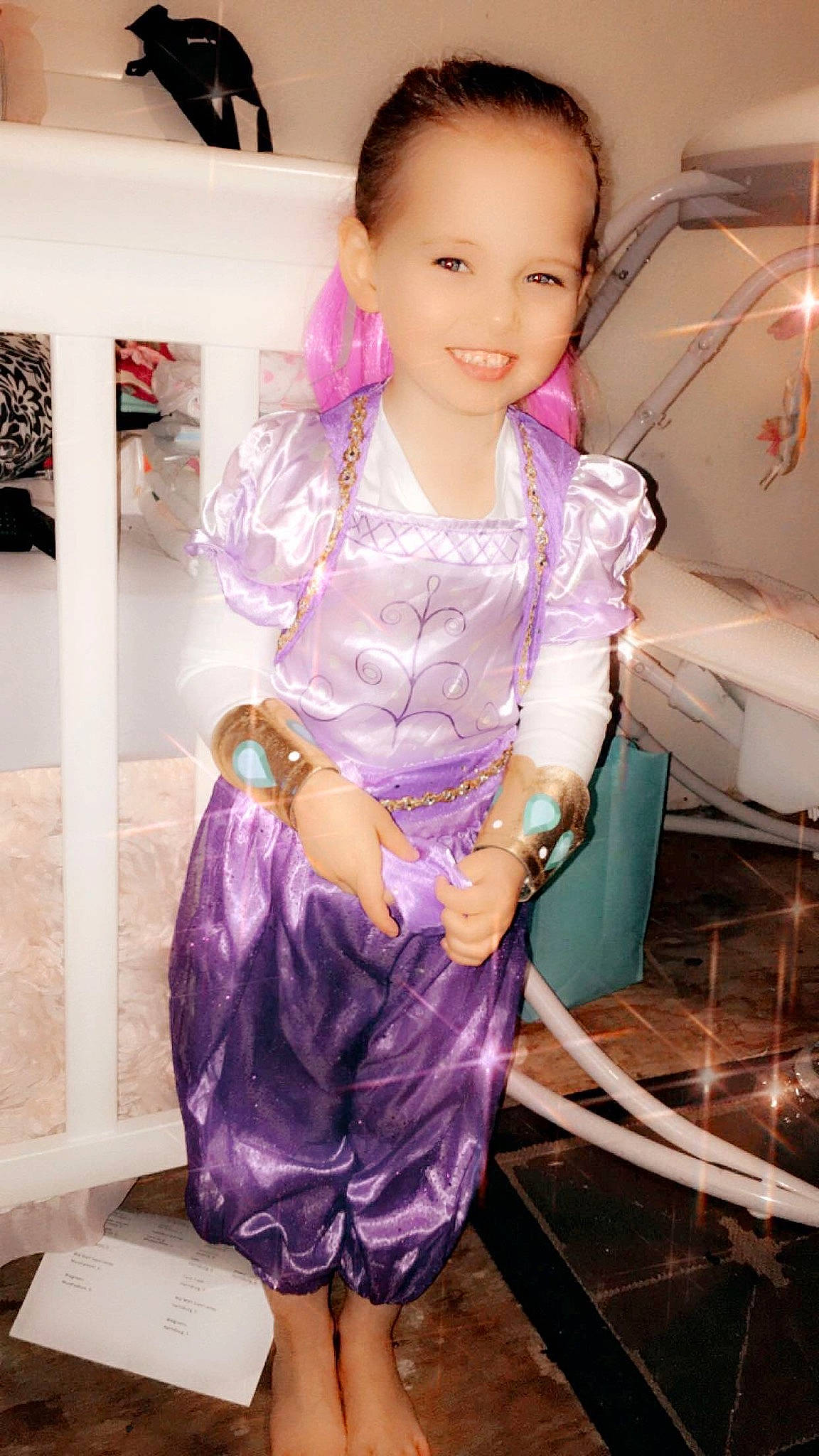 Gracelynn joined the competition — help win amazing prizes! child, costume, joy, person, purple, satin, smile, toddler