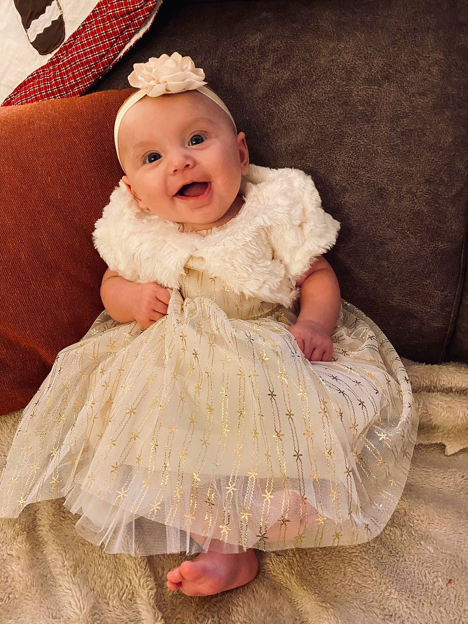 Isabella-rose is registered to the contest to win money with this photo: baby, baby_toddler_clothing, bonnet, cheek, child, costume, costume_accessory, couch, day_dress, dress, embellishment, hair_accessory, headgear, headpiece, nose, person, pink, sitting, skin, textile