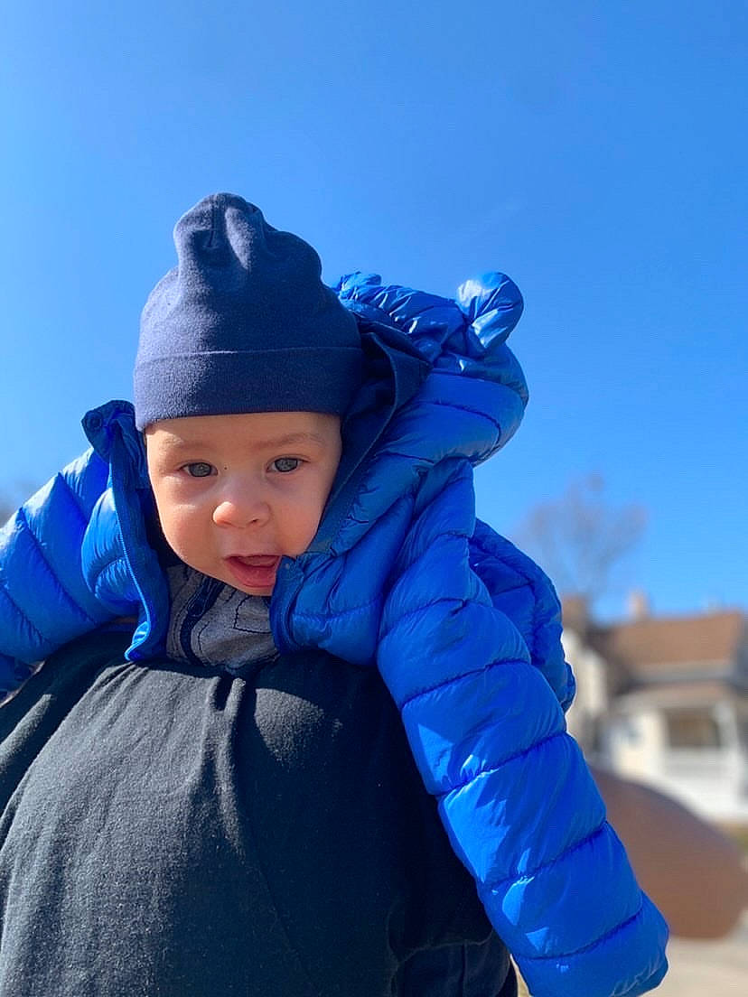 Kain joined the competition — help win amazing prizes! azure, baby, baby_toddler_clothing, blue, cap, cloud, electric_blue, freezing, fun, happy, headgear, headwear, leisure, outerwear, people_in_nature, person, recreation, sky, snow, toddler