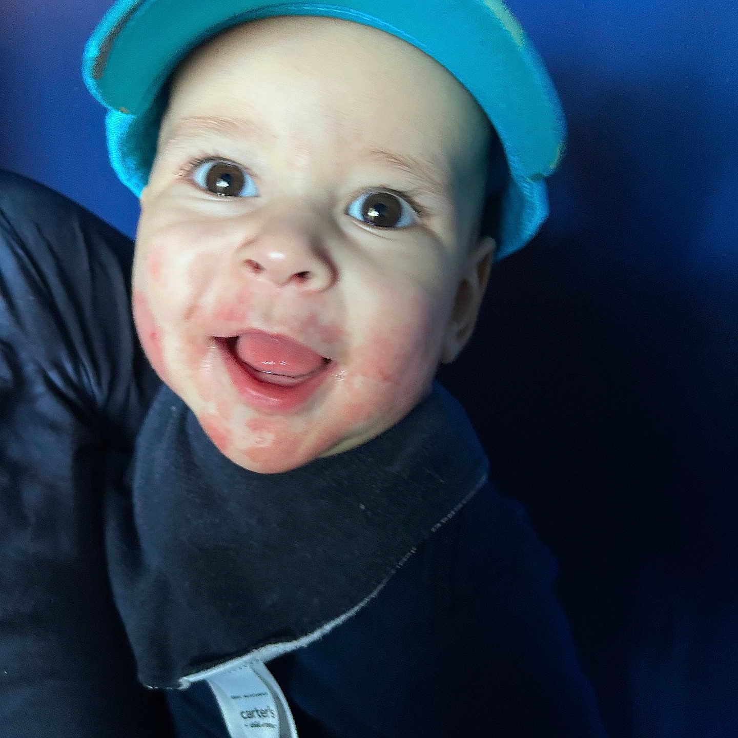 Levi joined the competition — help win amazing prizes! baby, baseballcap, bodypart, cap, clothing, coat, face, finger, hand, happy, hardhat, hat, head, helmet, jacket, mouth, person, photography, portrait, smile