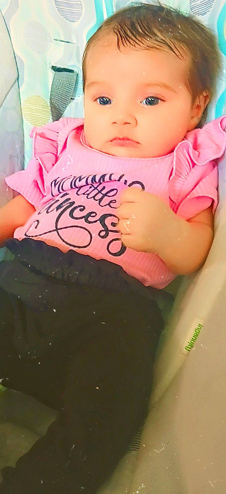 Gabriela joined the competition — help win amazing prizes! baby, bathing, bathtub, clothing, couch, cushion, doll, face, furniture, head, homedecor, pants, person, photography, portrait, sitting, t_shirt, text, toy, tub