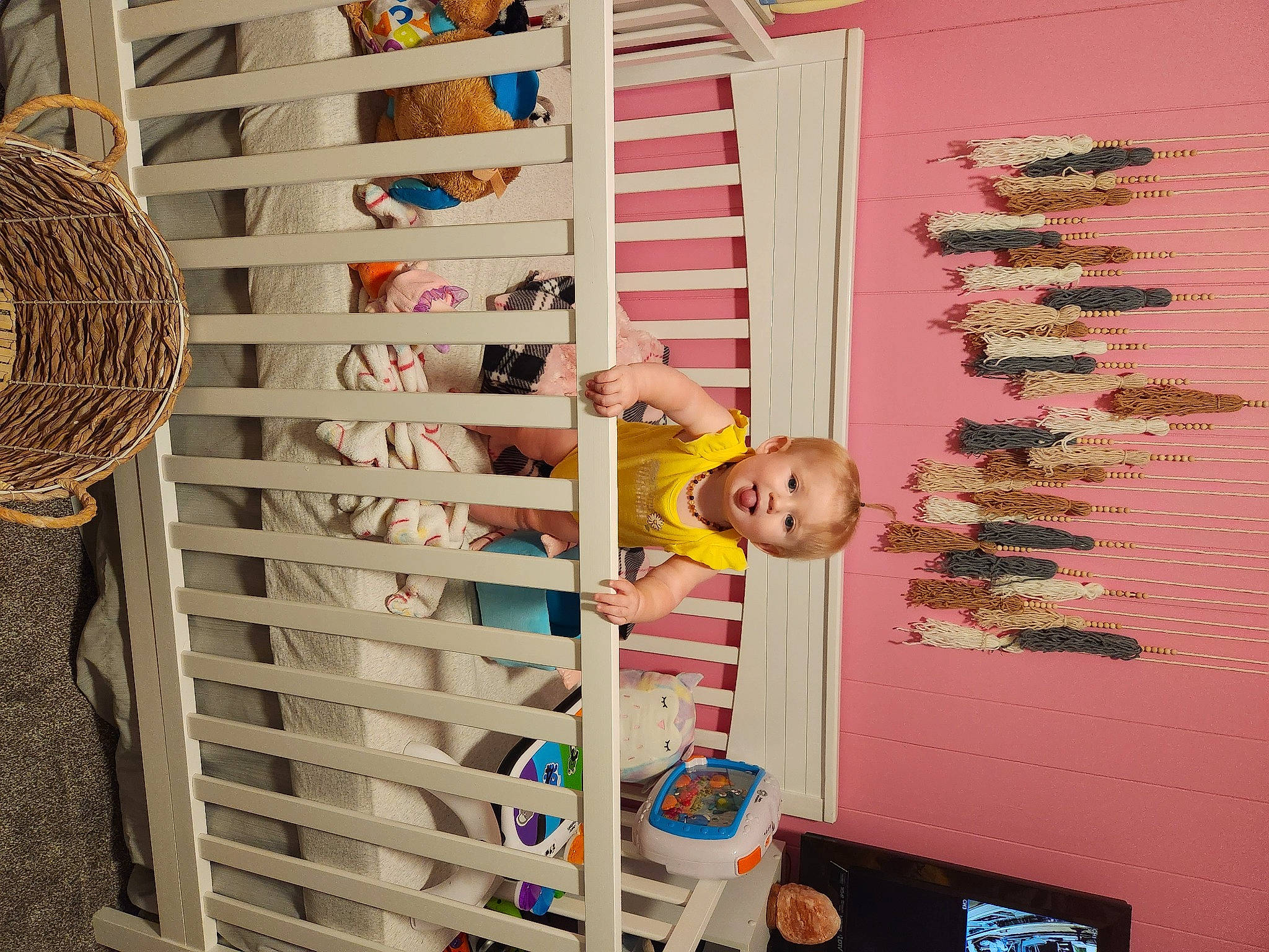 Jada joined the competition — help win amazing prizes! art, basket, child, door, houseplant, interior_design, magenta, pattern, person, plant, rectangle, room, shelf, shelving, storage_basket, textile, toddler, tree, visual_arts, wall