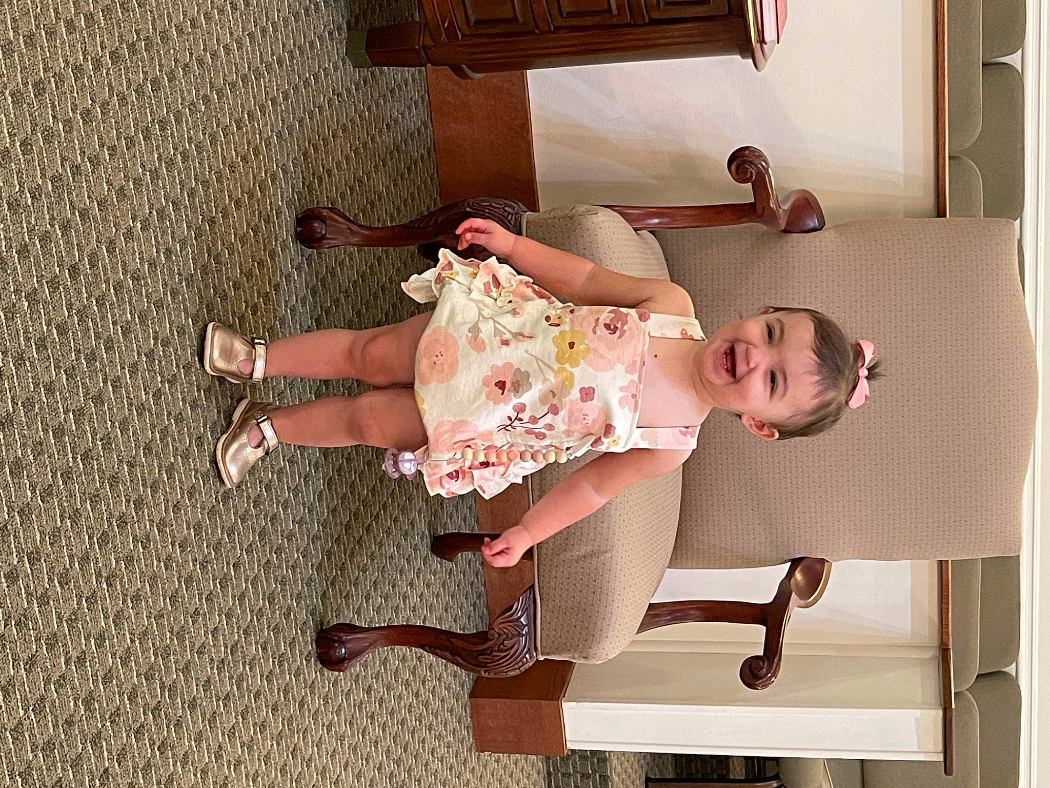 Olivia Claire is registered to the contest to win money with this photo: baby, baby_toddler_clothing, child, comfort, floor, flooring, foot, human_leg, joy, knee, leg, pattern, person, pink, room, shoe, sitting, sleeve, sock, thigh