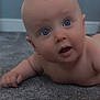 baby, infant, blue_eyes, drool, carpet, floor, skin, cute, child, portrait, closeup, indoor, expression, curious, head, hand, naked, toddler, young, person