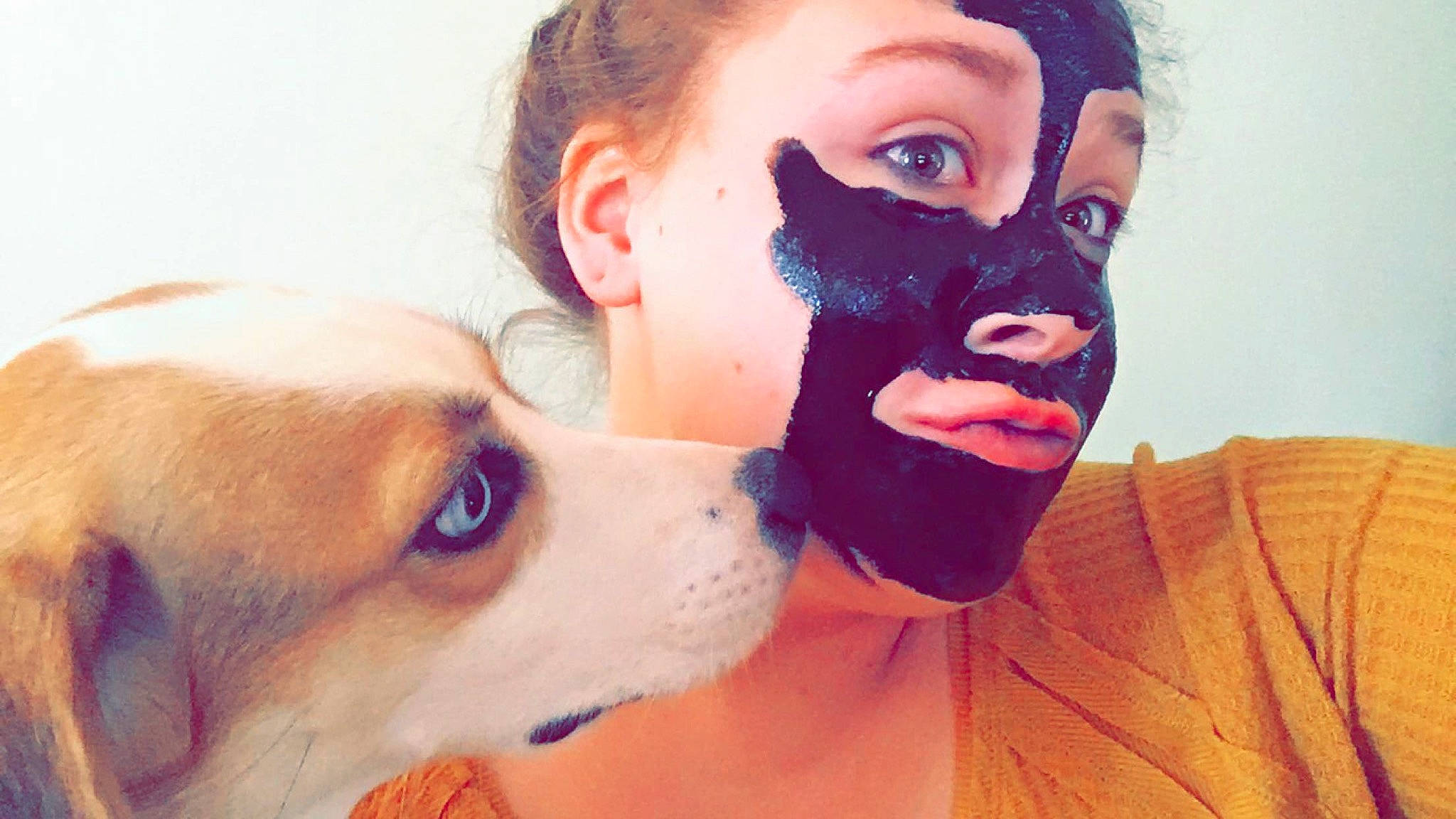 Magnolia is registered to the contest to win money with this photo: art, canidae, cheek, companion_dog, cool, dog, dog_breed, ear, eye, eyebrow, face, forehead, head, human, nose, organ, photography, puppy_love, selfie, snout