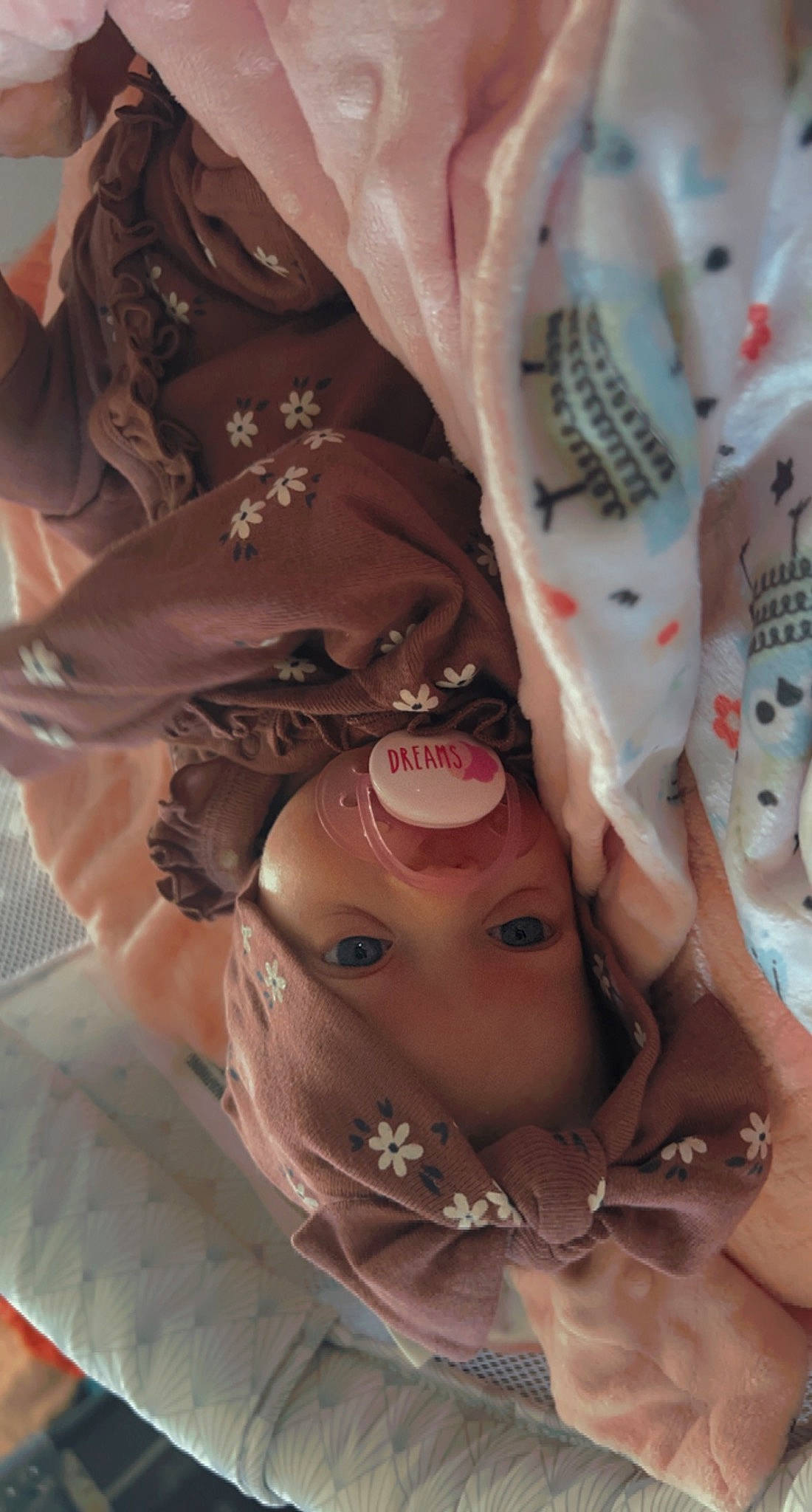 Elaina is registered to the contest to win money with this photo: baby, carmine, cheek, chest, child, eyelash, fashion_accessory, flesh, happy, head, headgear, jewellery, linens, pattern, pink, toddler, toy, visual_arts