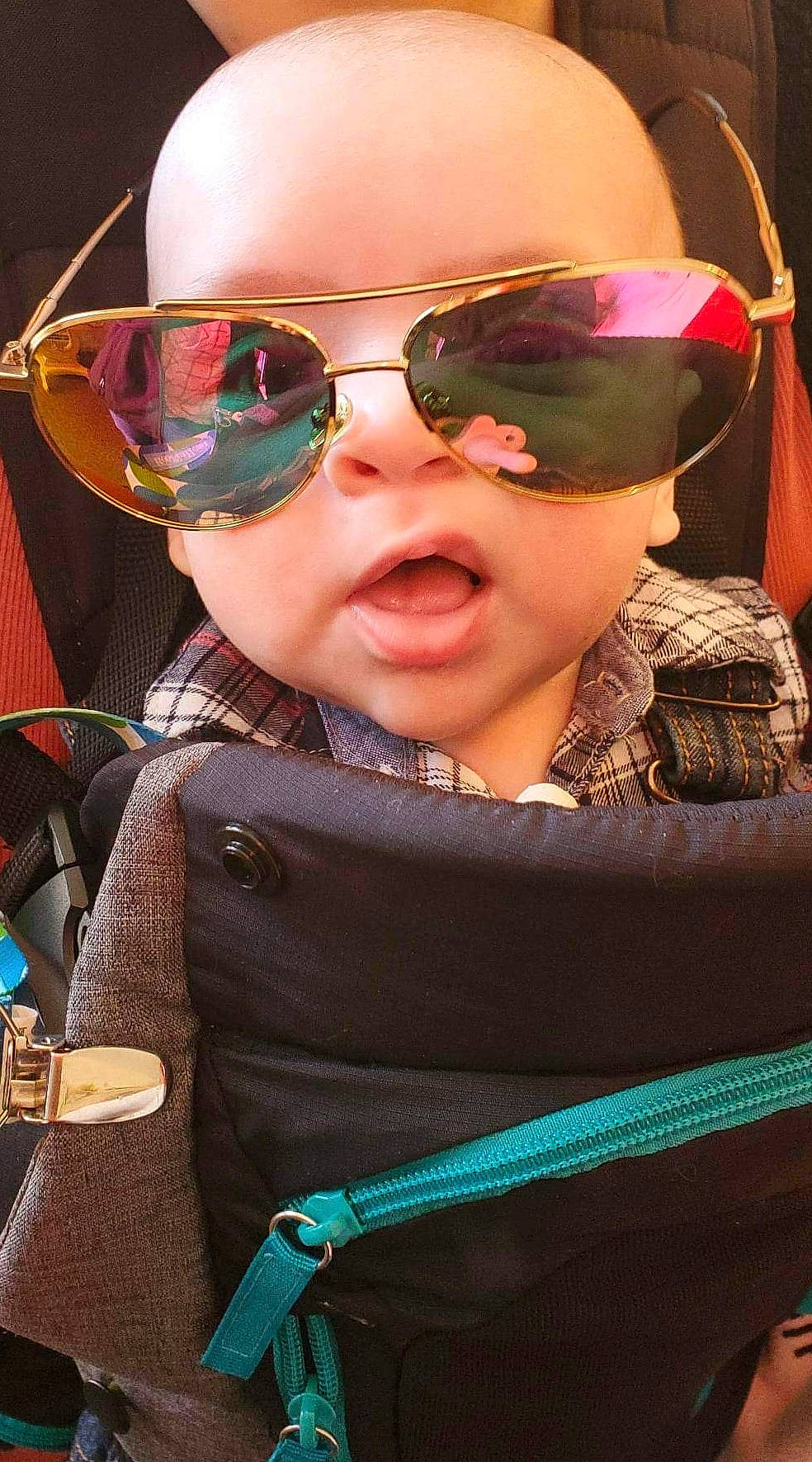 Knox is registered to the contest to win money with this photo: baby, beauty, cheek, cool, eye_glass_accessory, eyewear, facial_expression, glasses, goggles, happy, head, headgear, lip, nose, person, personal_protective_equipment, pink, smile, sunglasses, toddler