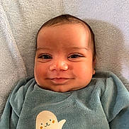 Egor participe au concours pour gagner de l'argent avec cette photo : baby, smile, infant, toddler, face, cheeks, eyes, onesie, seal_print, blanket, towel, soft_texture, clothing, portrait, closeup, lying_down, skin, happy, cute, indoor