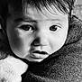 Ava participe au concours pour gagner de l'argent avec cette photo : baby, black_and_white, child, close_up, cute, emotion, expression, eyes, fabric, face, hair, infant, monochrome, person, portrait, resting, skin, soft_light, texture, young