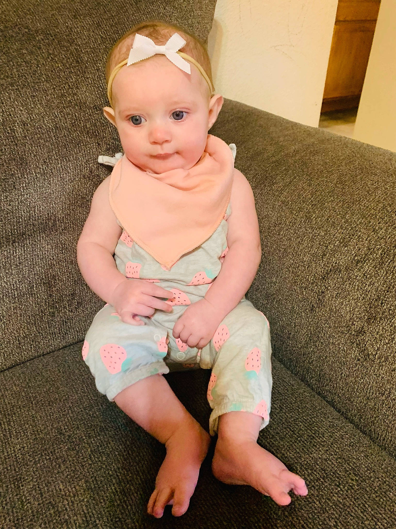 Elianna joined the competition — help win amazing prizes! arm, baby, baby_toddler_clothing, cheek, chin, eye, floor, flooring, foot, human_body, human_leg, iris, knee, lip, neck, person, pink, skin, sleeve, thigh